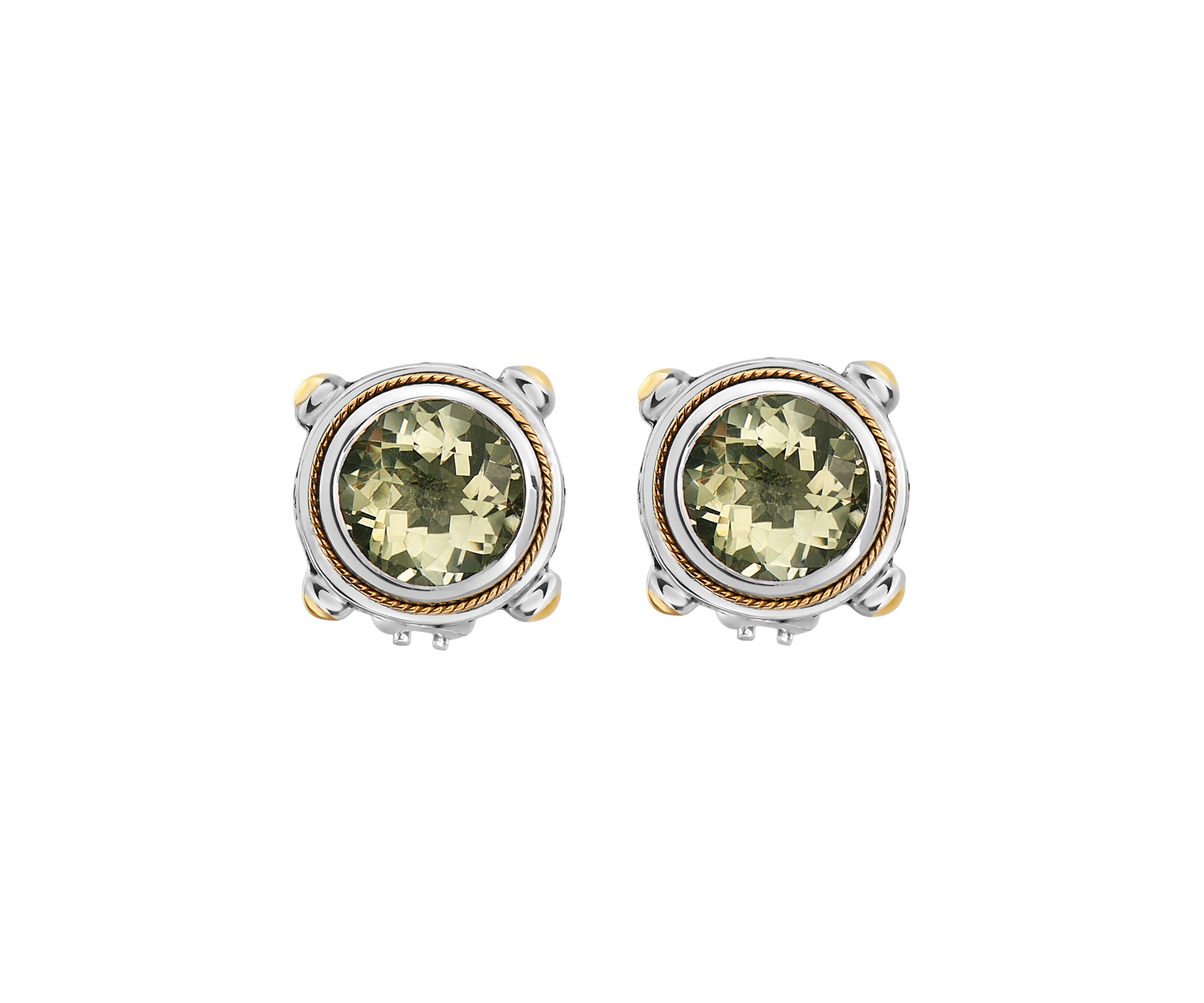 Sterling Silver/18K Yellow Gold Green Amethyst Earrings 