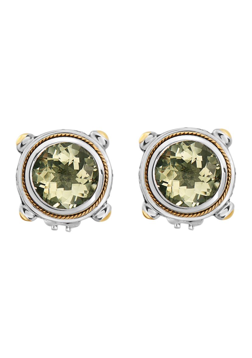 Sterling Silver/18K Yellow Gold Green Amethyst Earrings 
