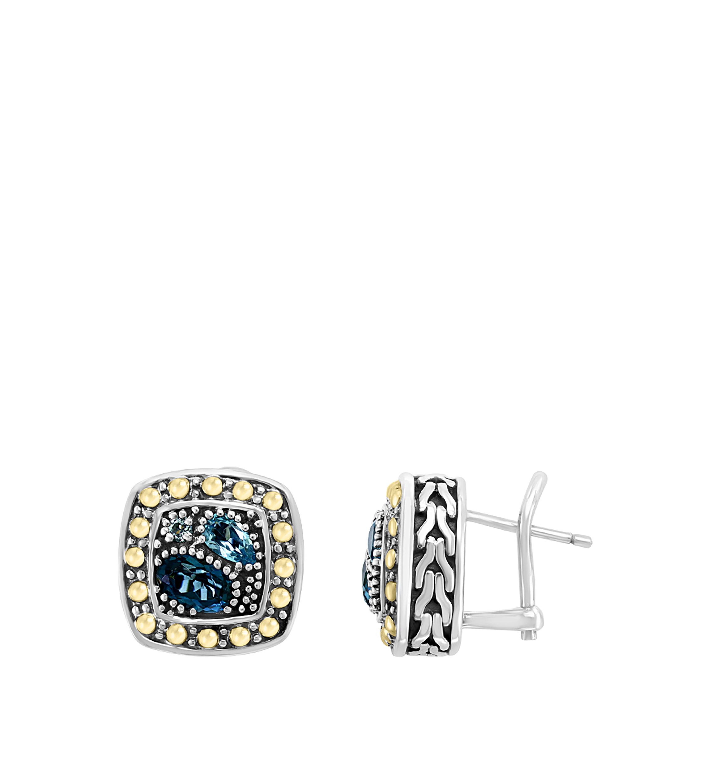 Blue Topaz, London Blue, Sky Blue Topaz Earrings in Sterling Silver and 18K Gold