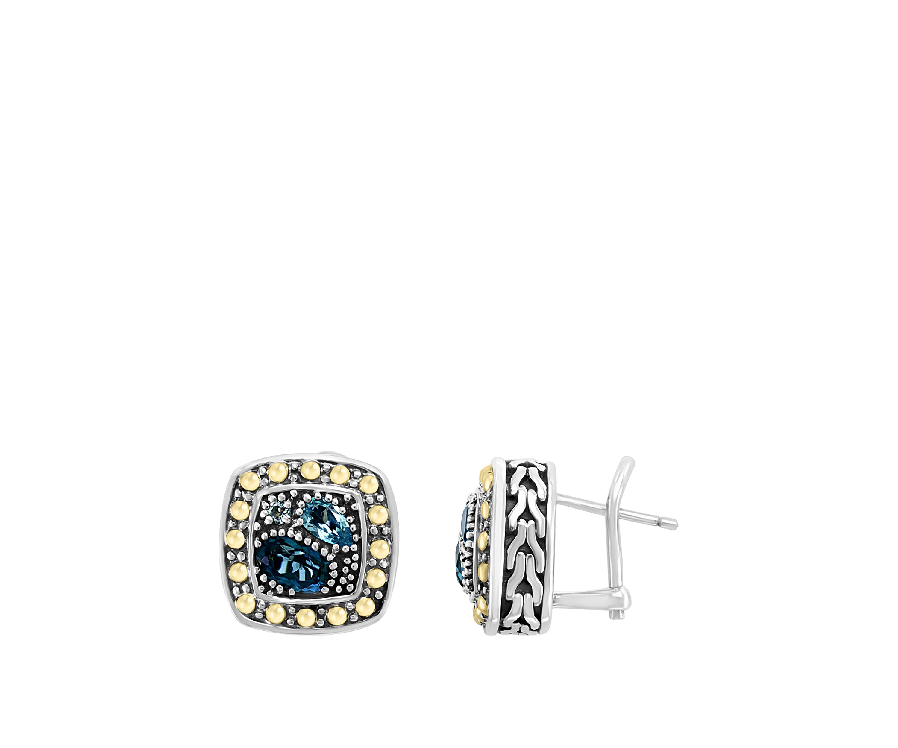 Blue Topaz, London Blue, Sky Blue Topaz Earrings in Sterling Silver and 18K Gold