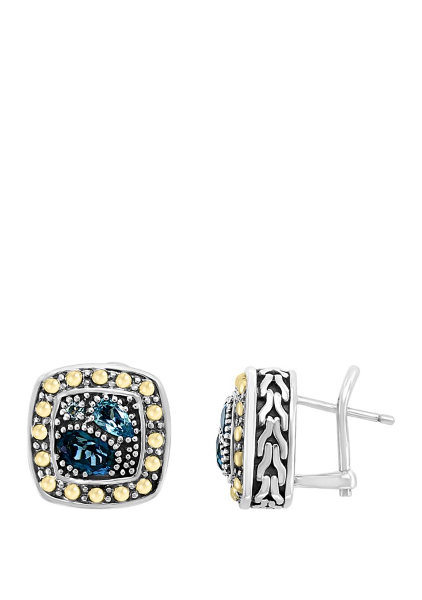 Blue Topaz, London Blue, Sky Blue Topaz Earrings in Sterling Silver and 18K Gold