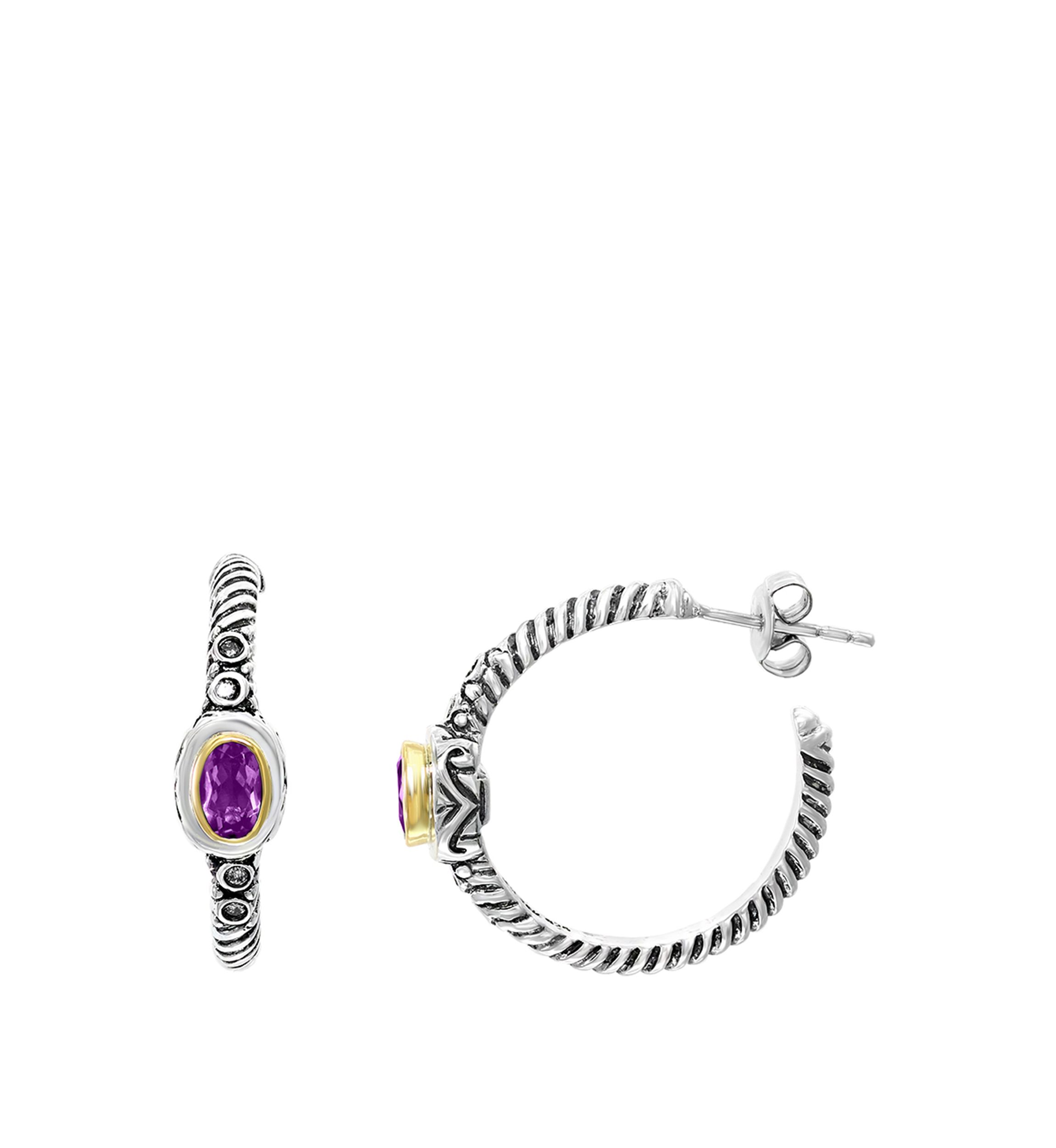3/4 ct. t.w. Amethyst and 1/10 ct. t.w. Diamond Earrings in Sterling Silver 