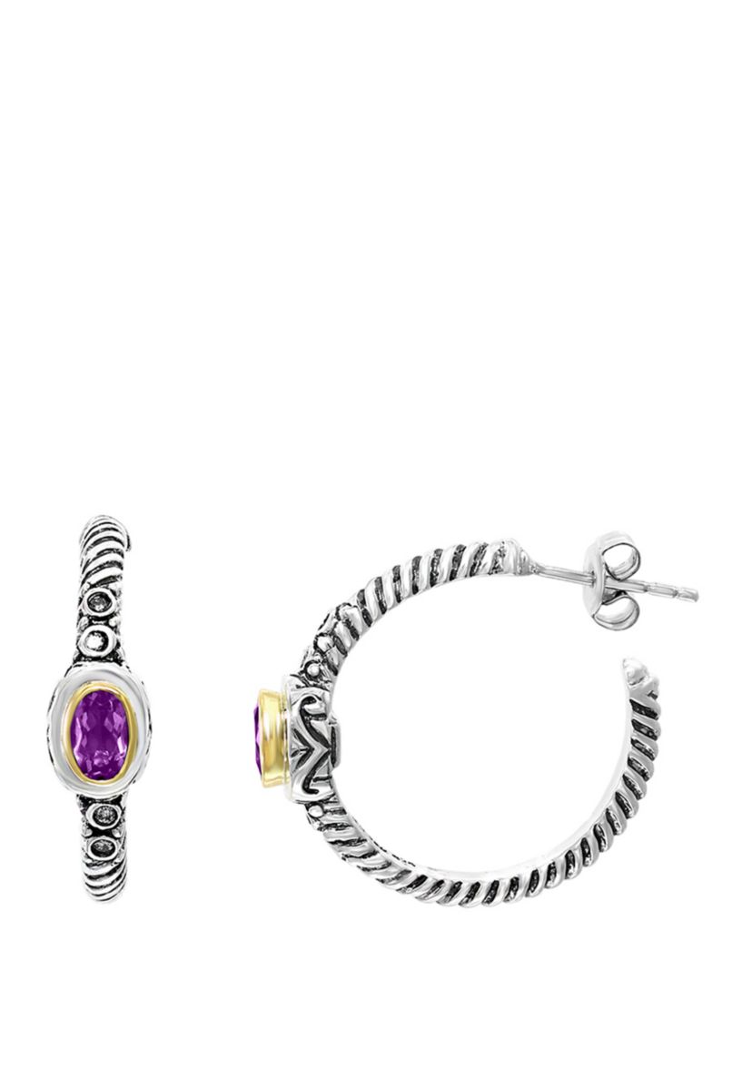 3/4 ct. t.w. Amethyst and 1/10 ct. t.w. Diamond Earrings in Sterling Silver 