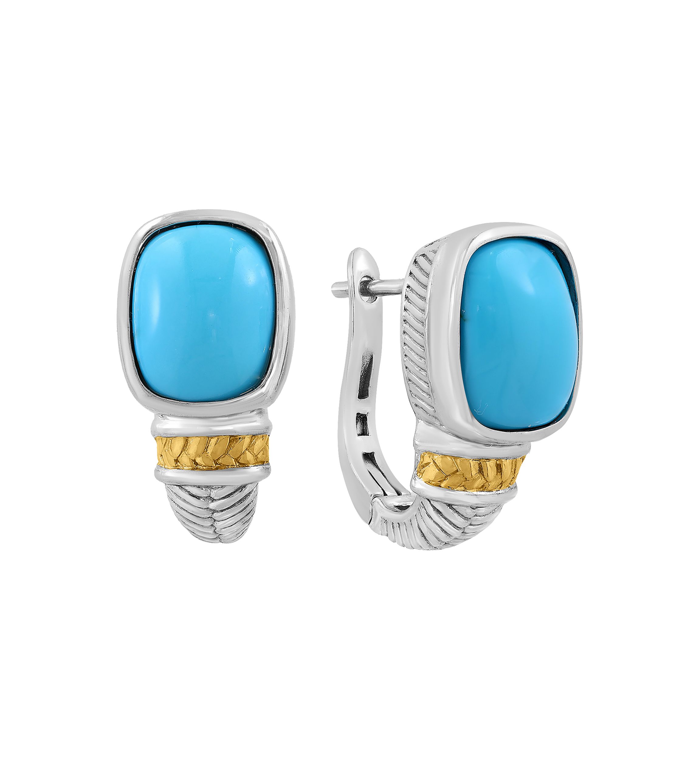 Turquoise Earrings in Sterling Silver and 14K Yellow Gold