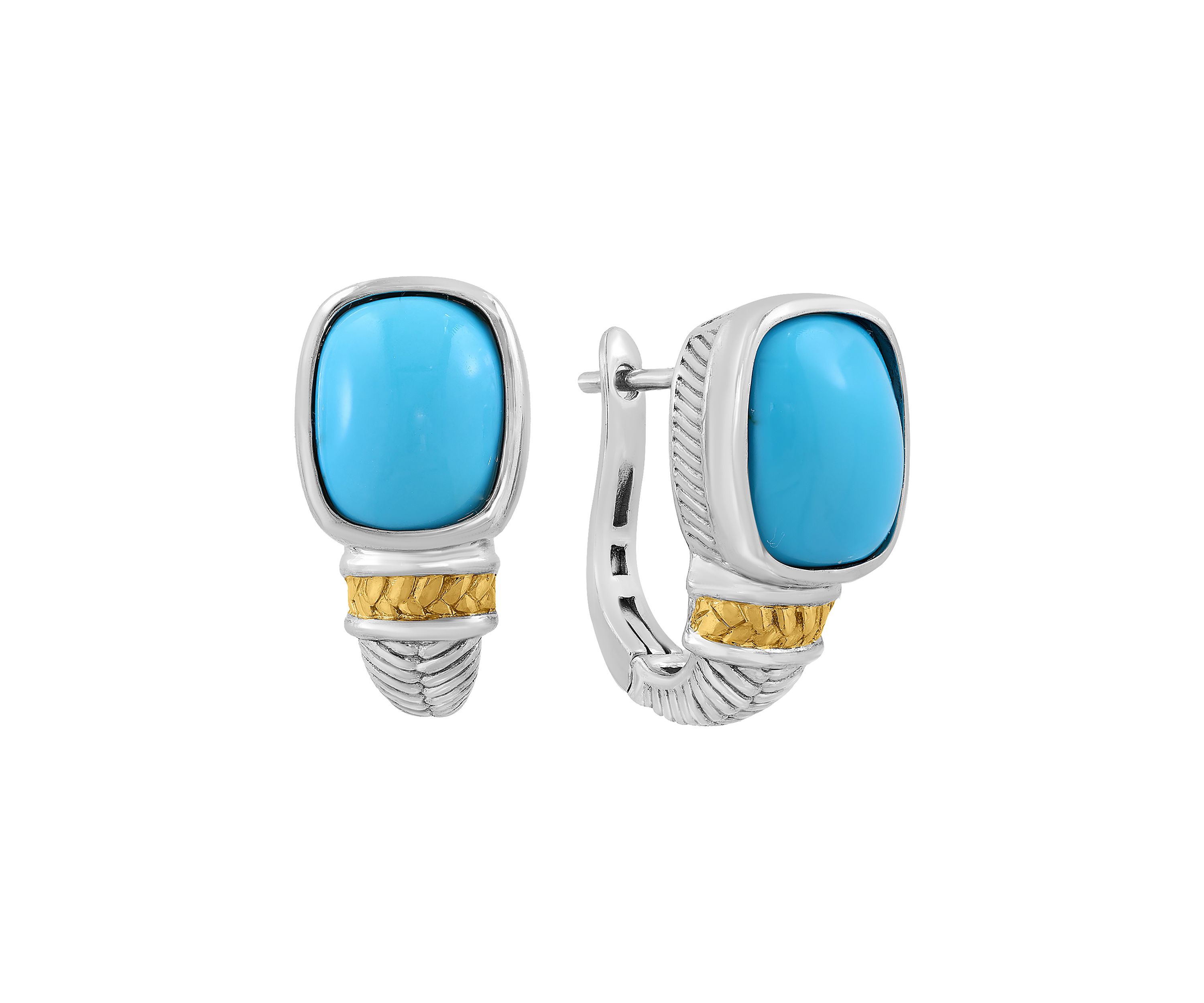 Turquoise Earrings in Sterling Silver and 14K Yellow Gold