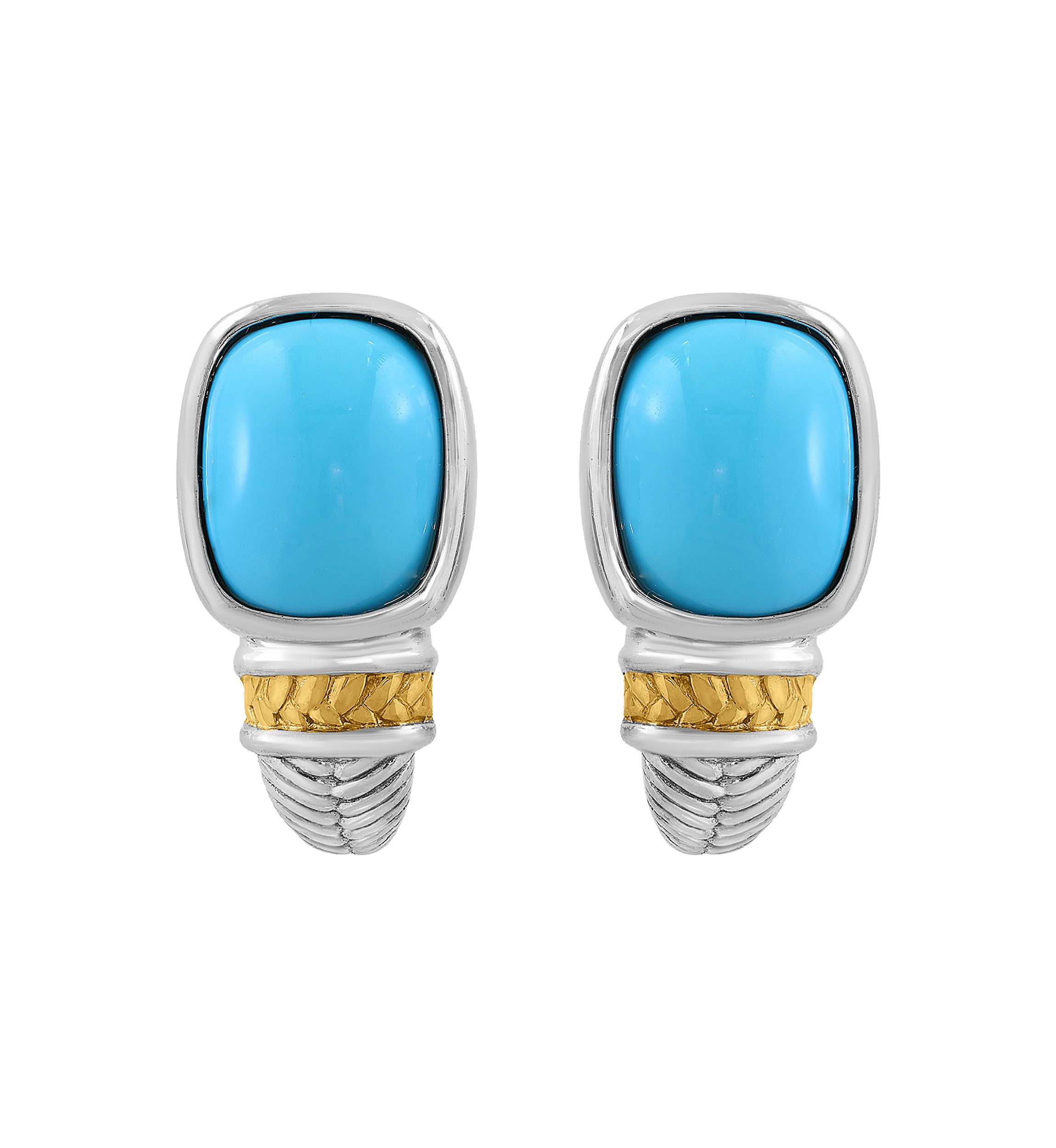 Turquoise Earrings in Sterling Silver and 14K Yellow Gold