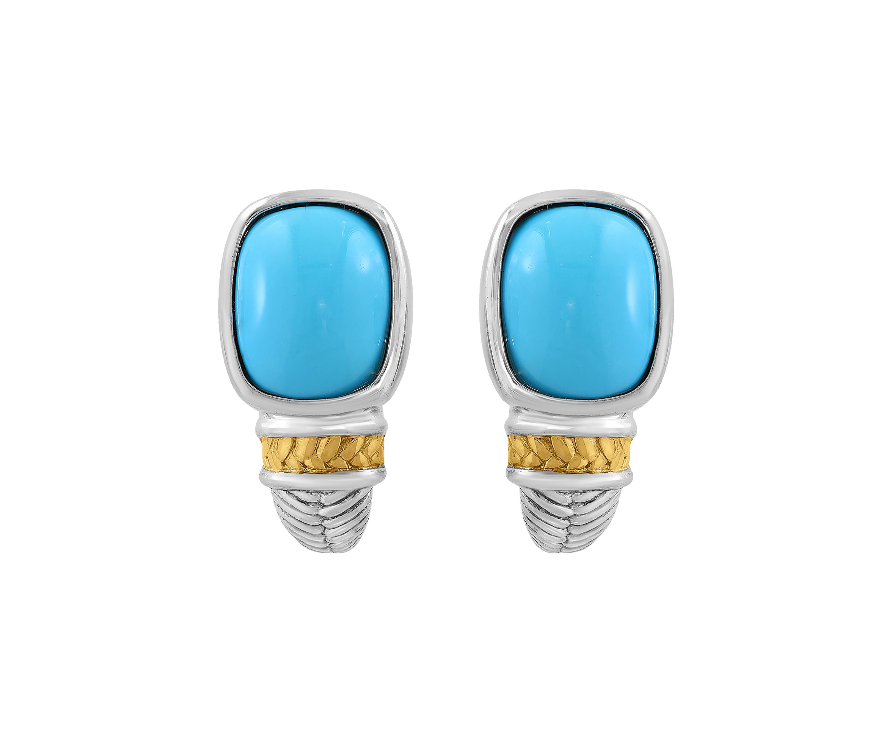 Turquoise Earrings in Sterling Silver and 14K Yellow Gold
