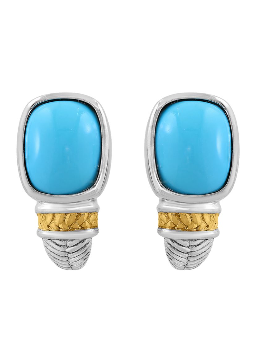 Turquoise Earrings in Sterling Silver and 14K Yellow Gold