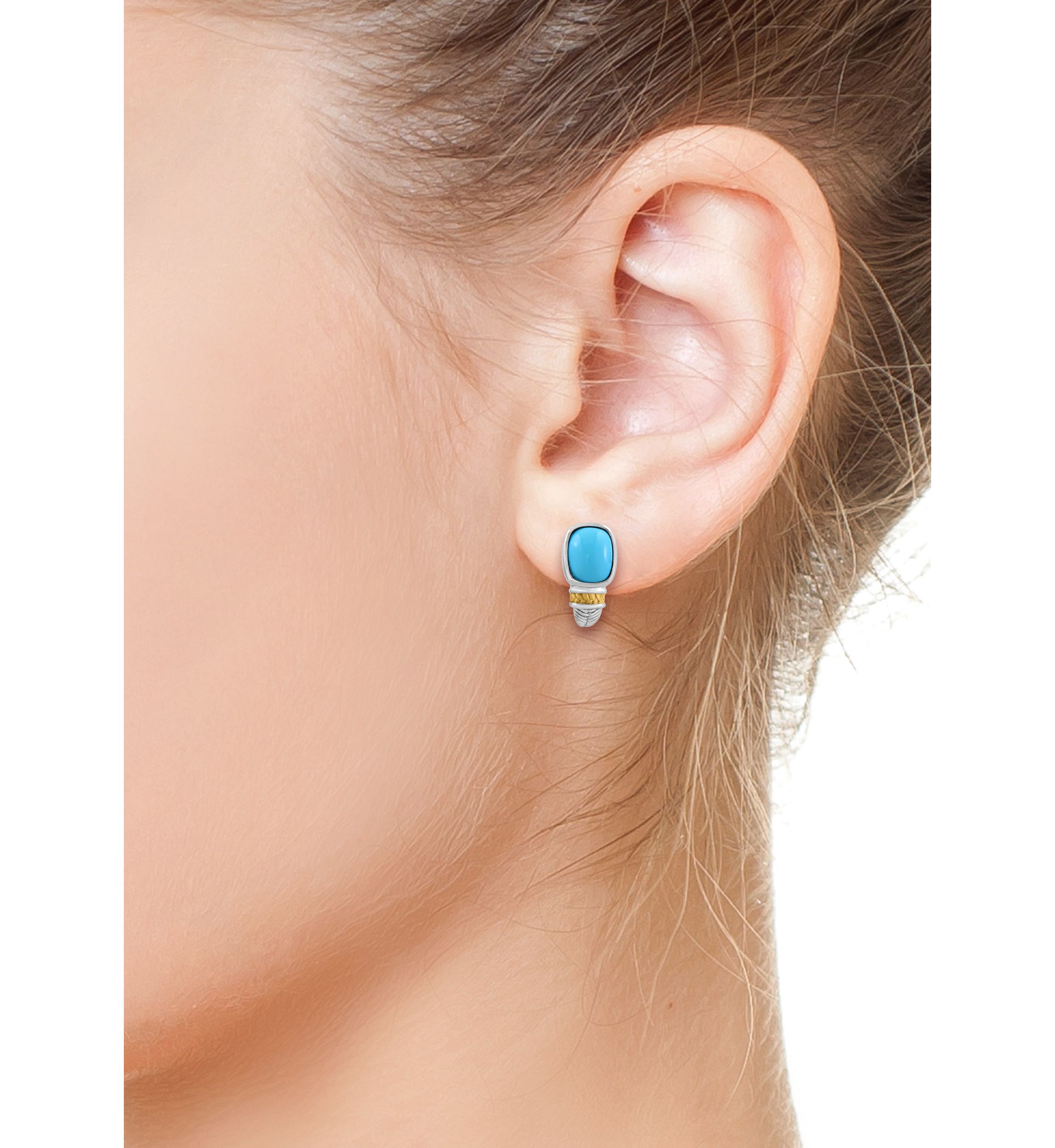 Turquoise Earrings in Sterling Silver and 14K Yellow Gold