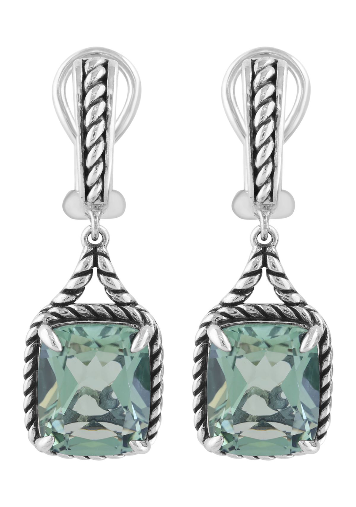 Green Amethyst Drop Earrings in Sterling Silver 