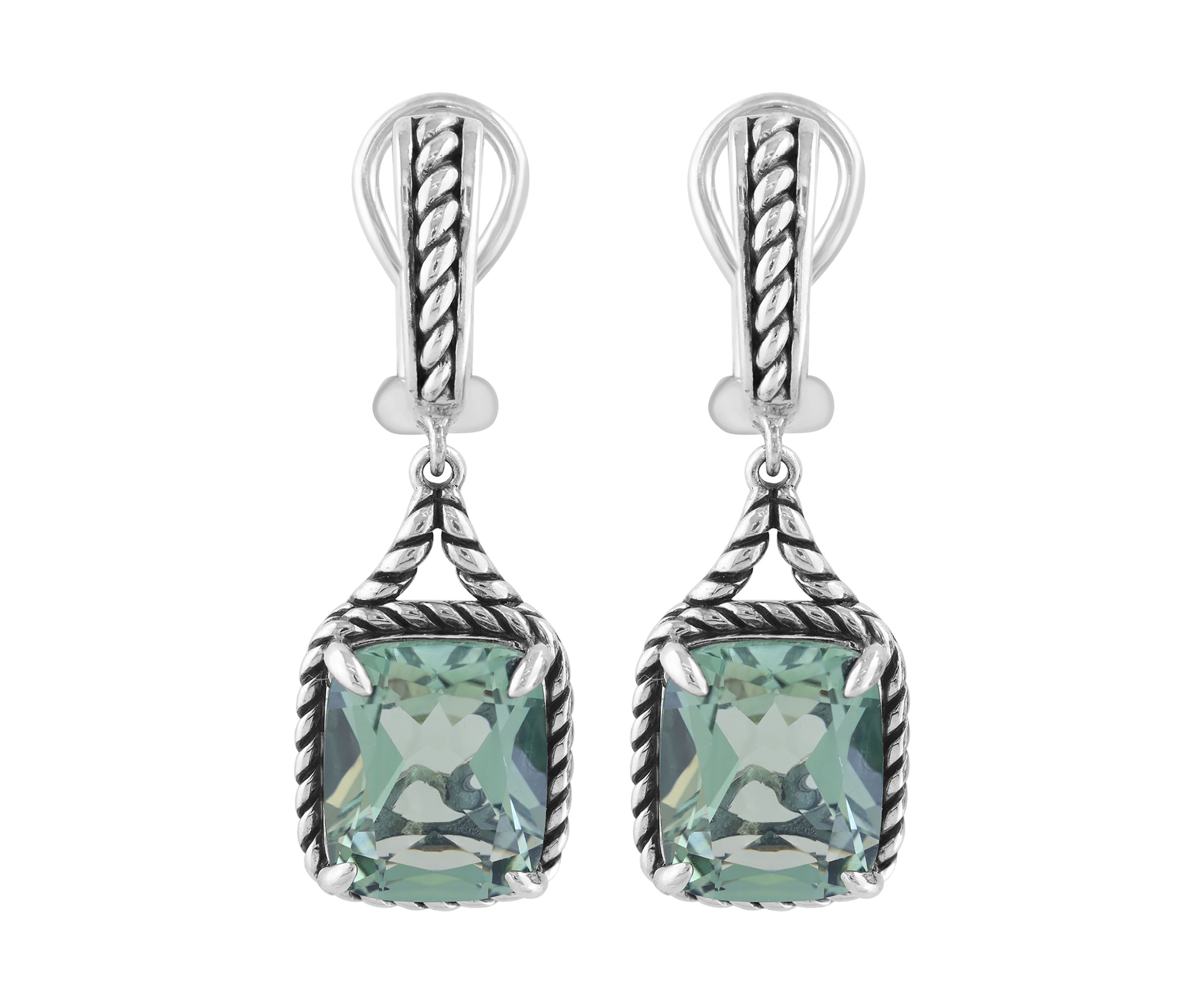Green Amethyst Drop Earrings in Sterling Silver 