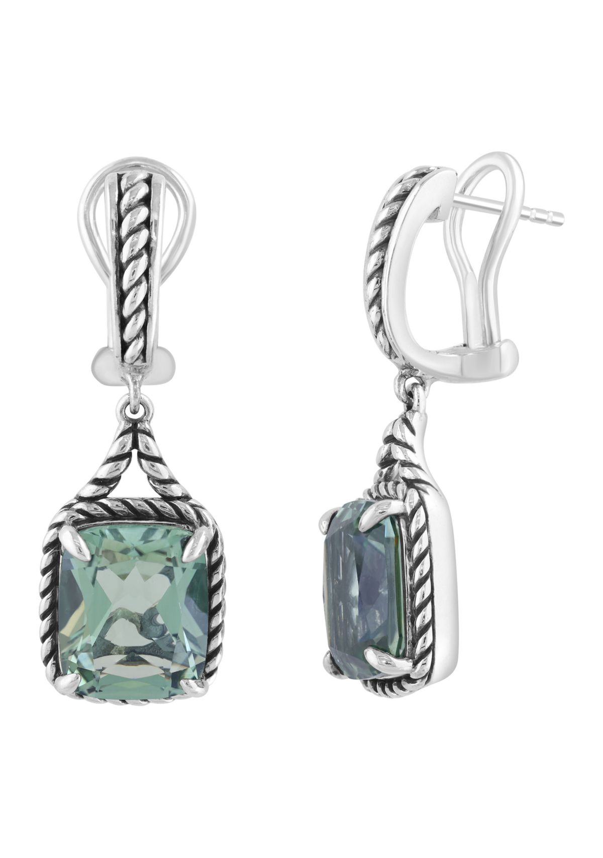 Green Amethyst Drop Earrings in Sterling Silver 