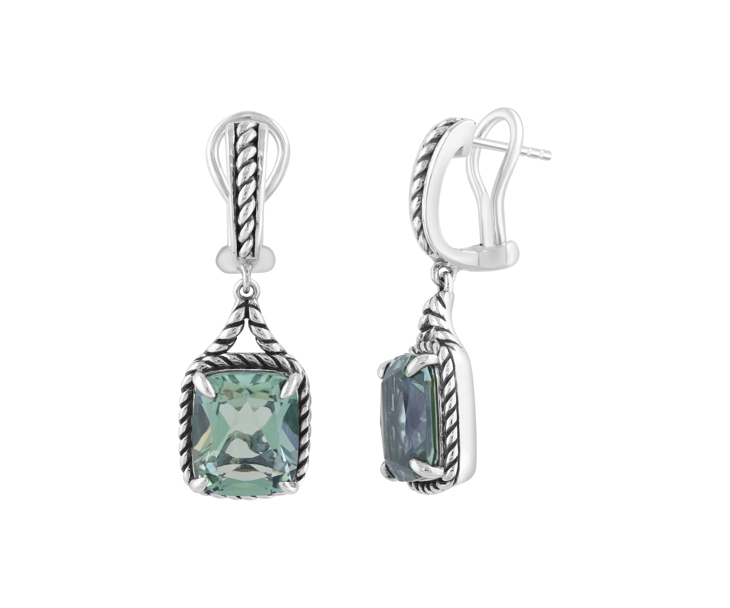 Green Amethyst Drop Earrings in Sterling Silver 