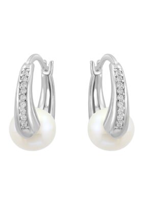 Effy Sterling Silver Freshwater Pearl and Zircon Earrings