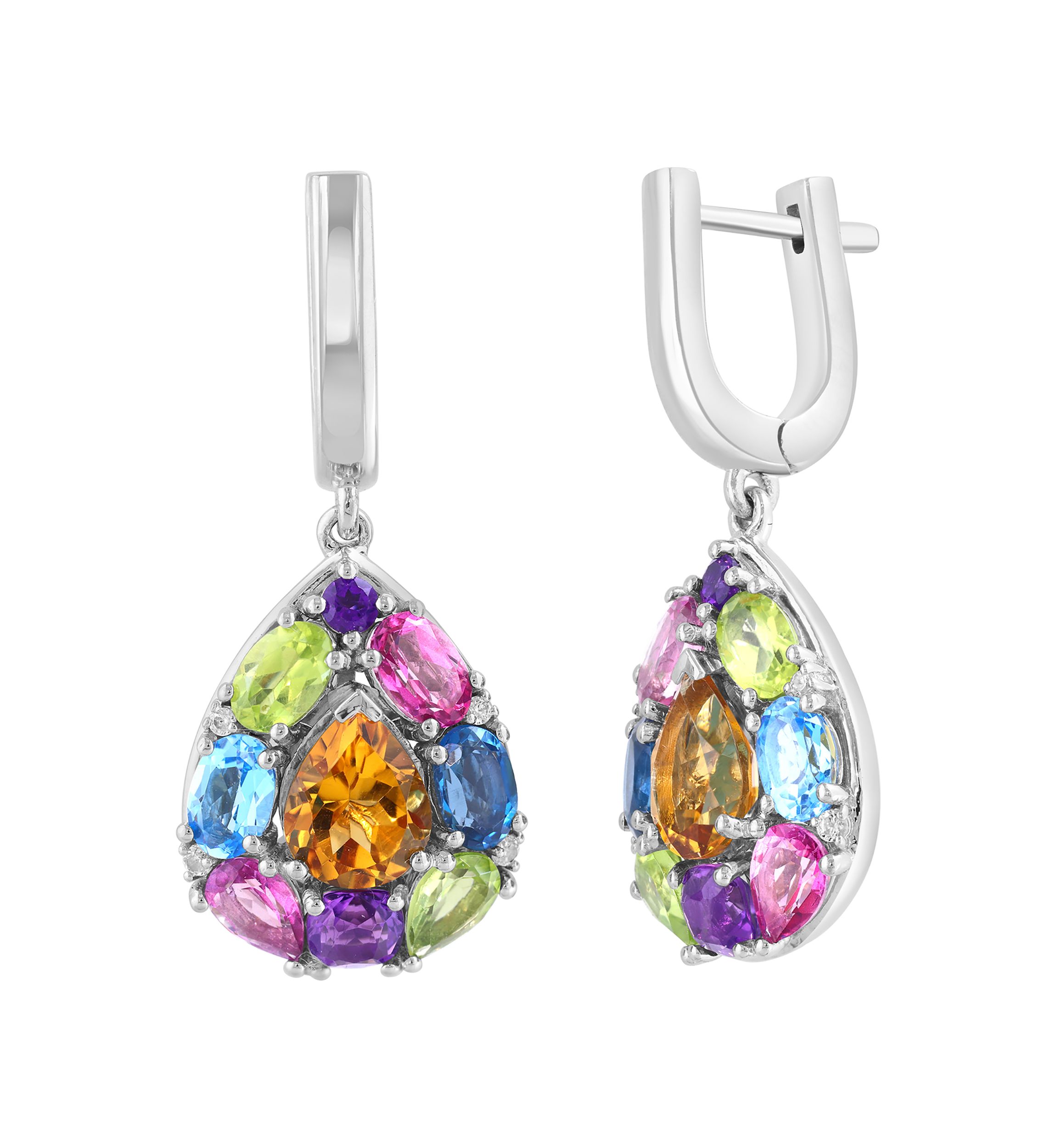 Multi Gemstone Drop Earrings in Sterling Silver