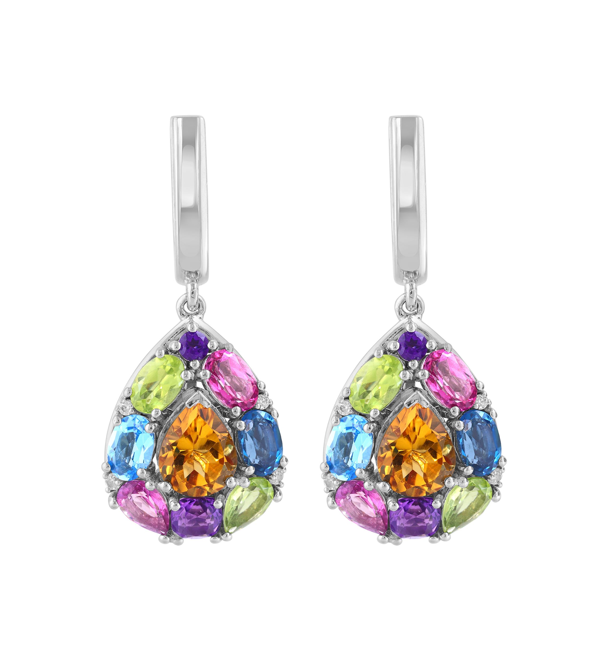 Multi Gemstone Drop Earrings in Sterling Silver