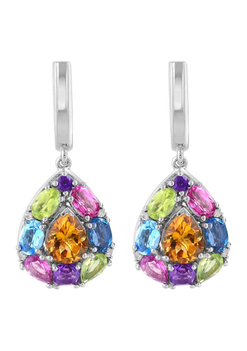 Multi Gemstone Drop Earrings in Sterling Silver