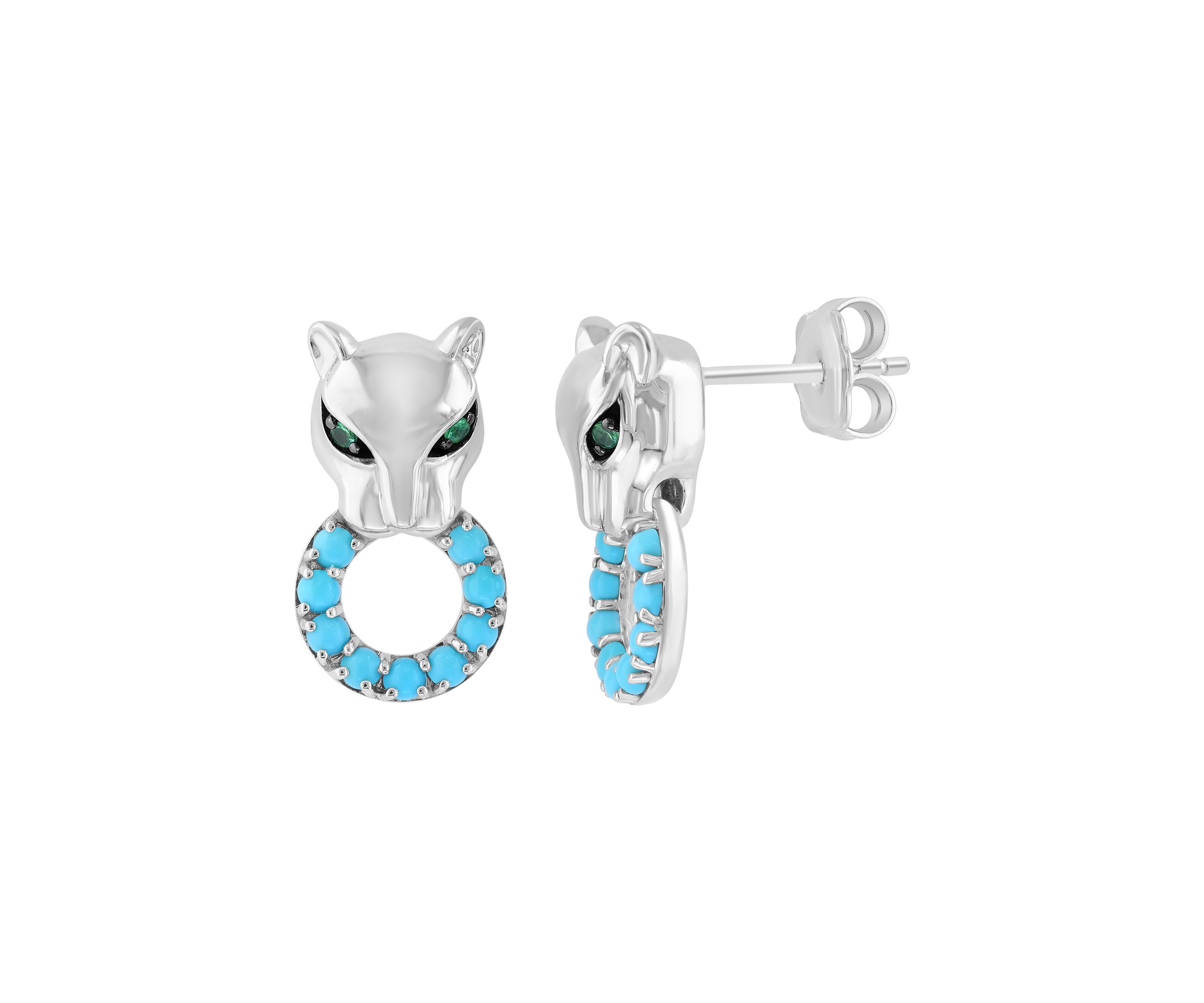 Sterling Silver Turquoise and Tsavorite Panther Earrings 