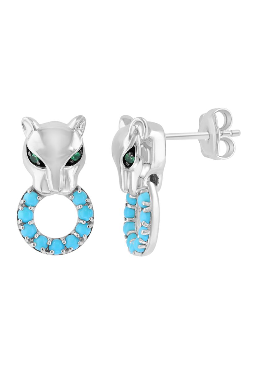 Sterling Silver Turquoise and Tsavorite Panther Earrings 