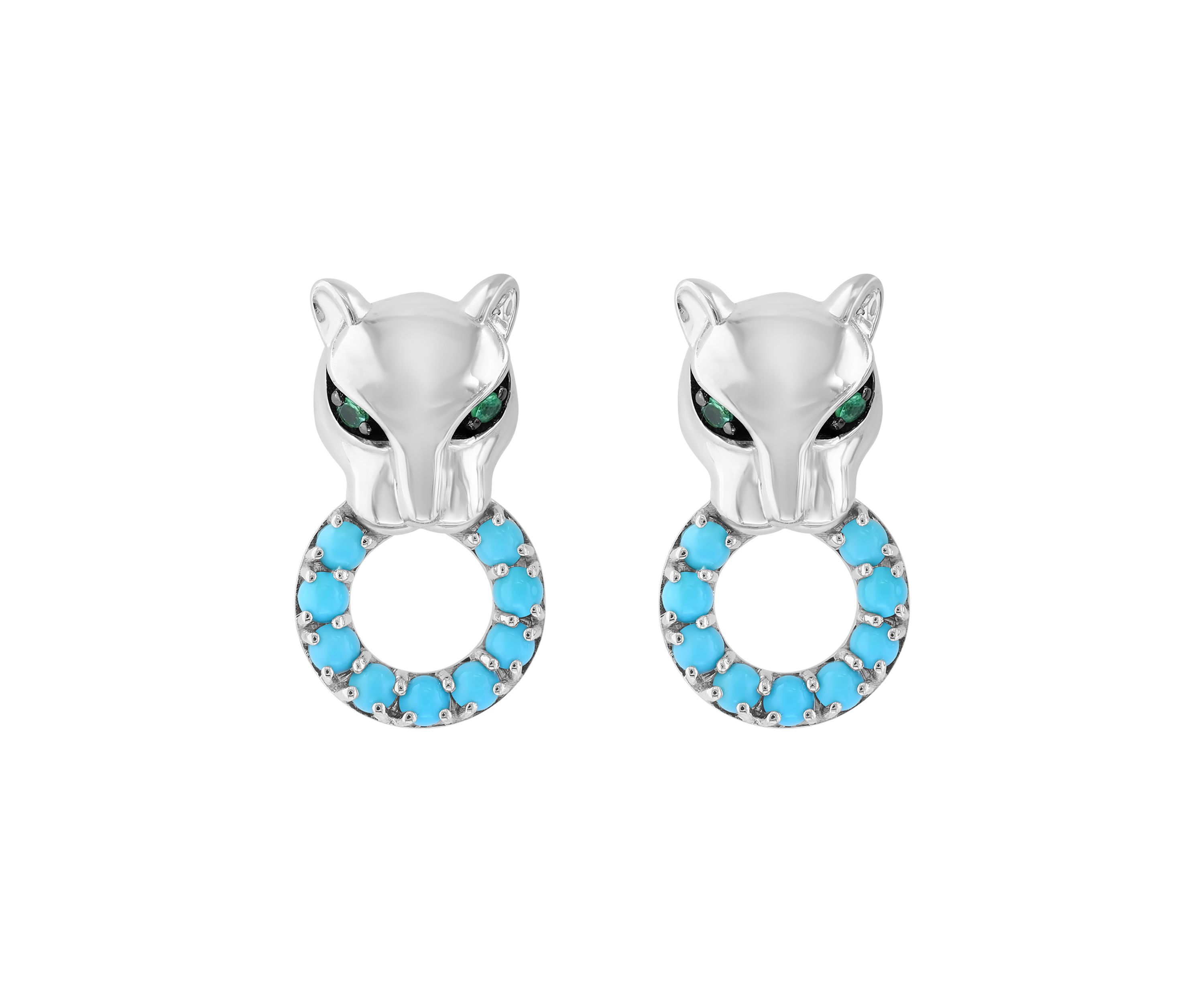 Sterling Silver Turquoise and Tsavorite Panther Earrings 