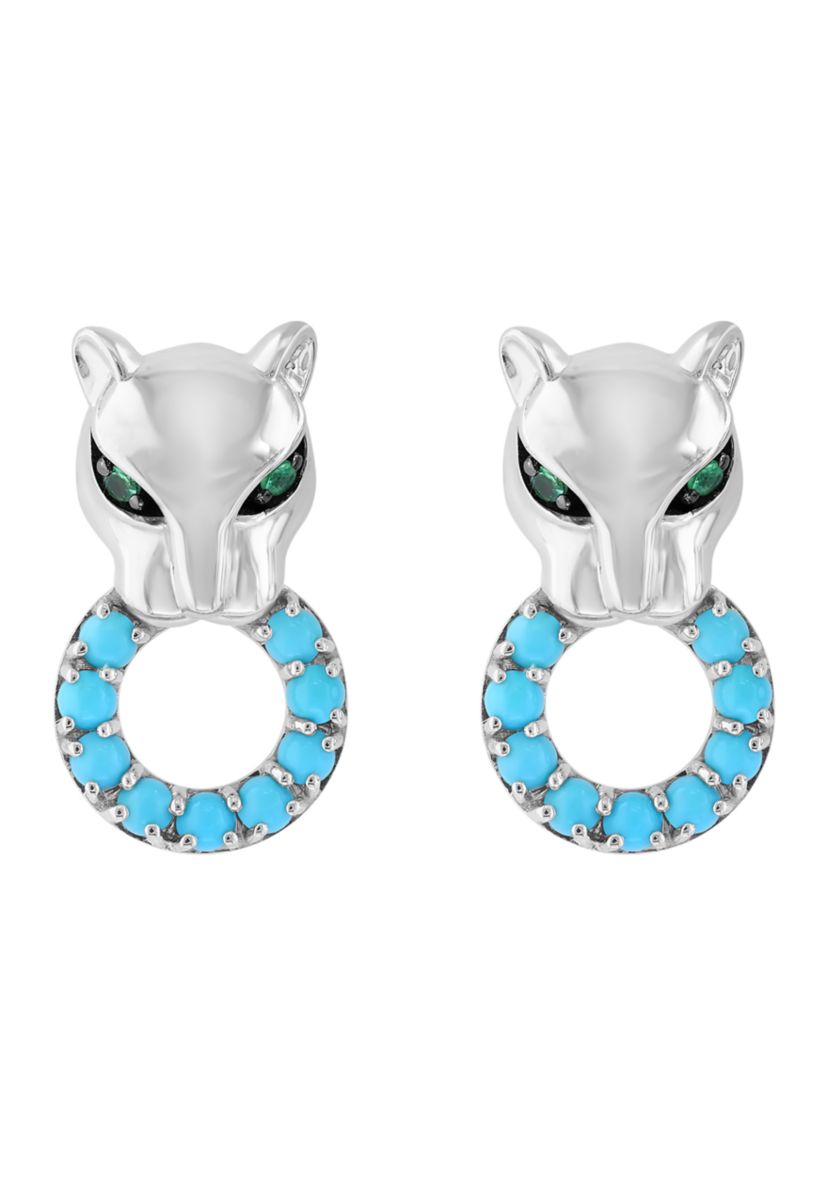 Sterling Silver Turquoise and Tsavorite Panther Earrings 
