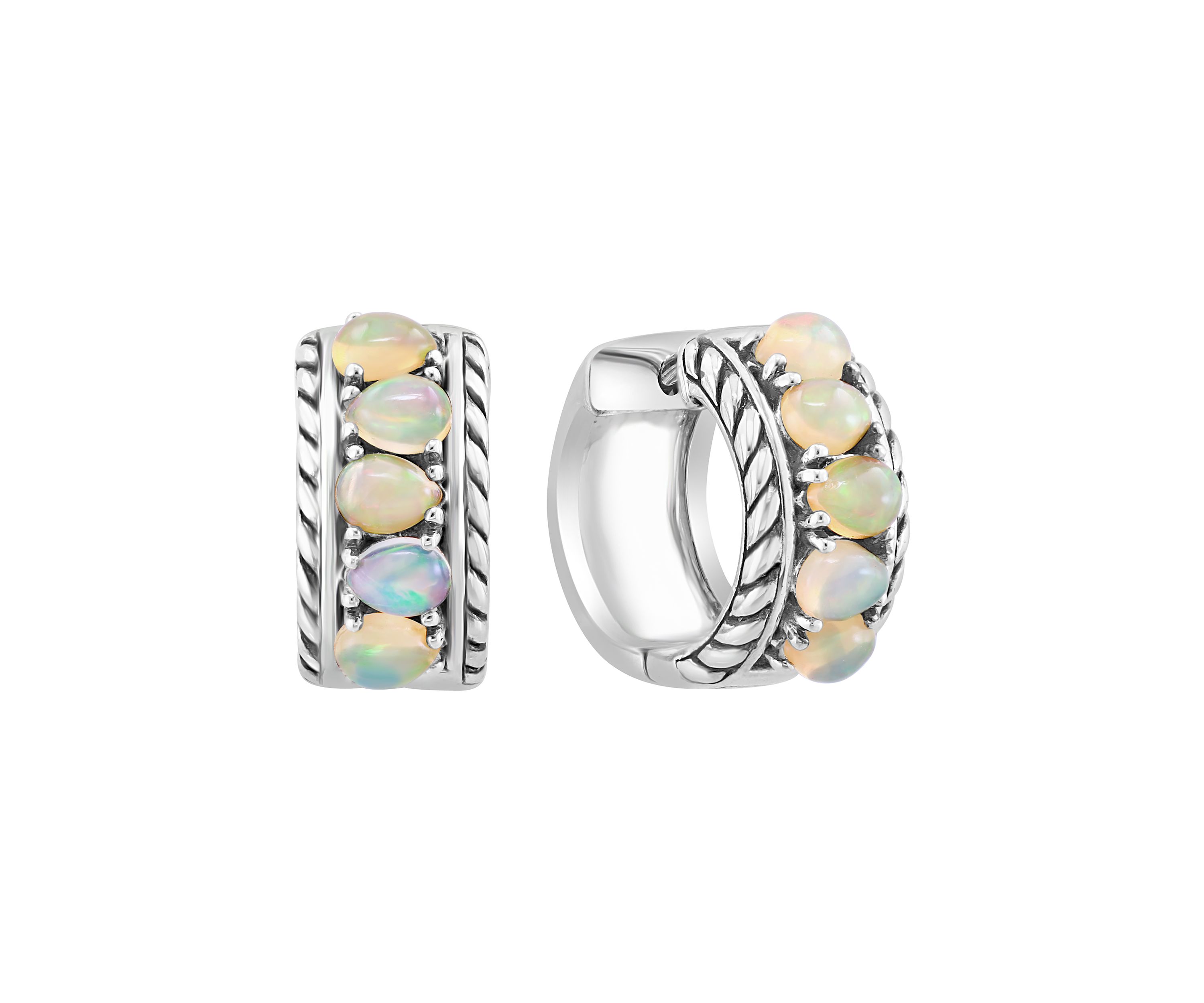 Ethiopian Opal Hoop Earrings in Sterling Silver