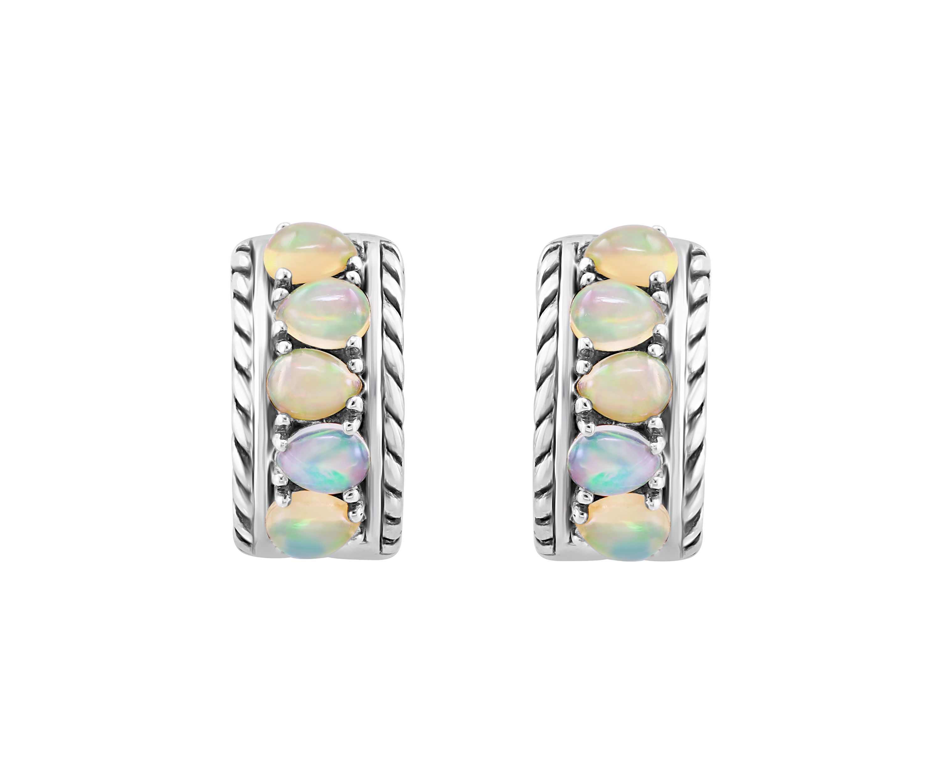 Ethiopian Opal Hoop Earrings in Sterling Silver