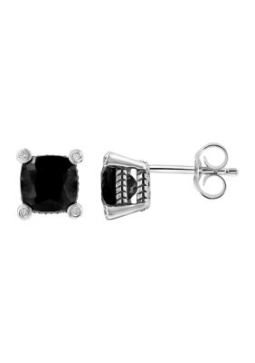 Effy 1/10 Ct. T.w. Diamond And 2.78 Ct. T.w. Onyx Cable Earrings In Sterling Silver
