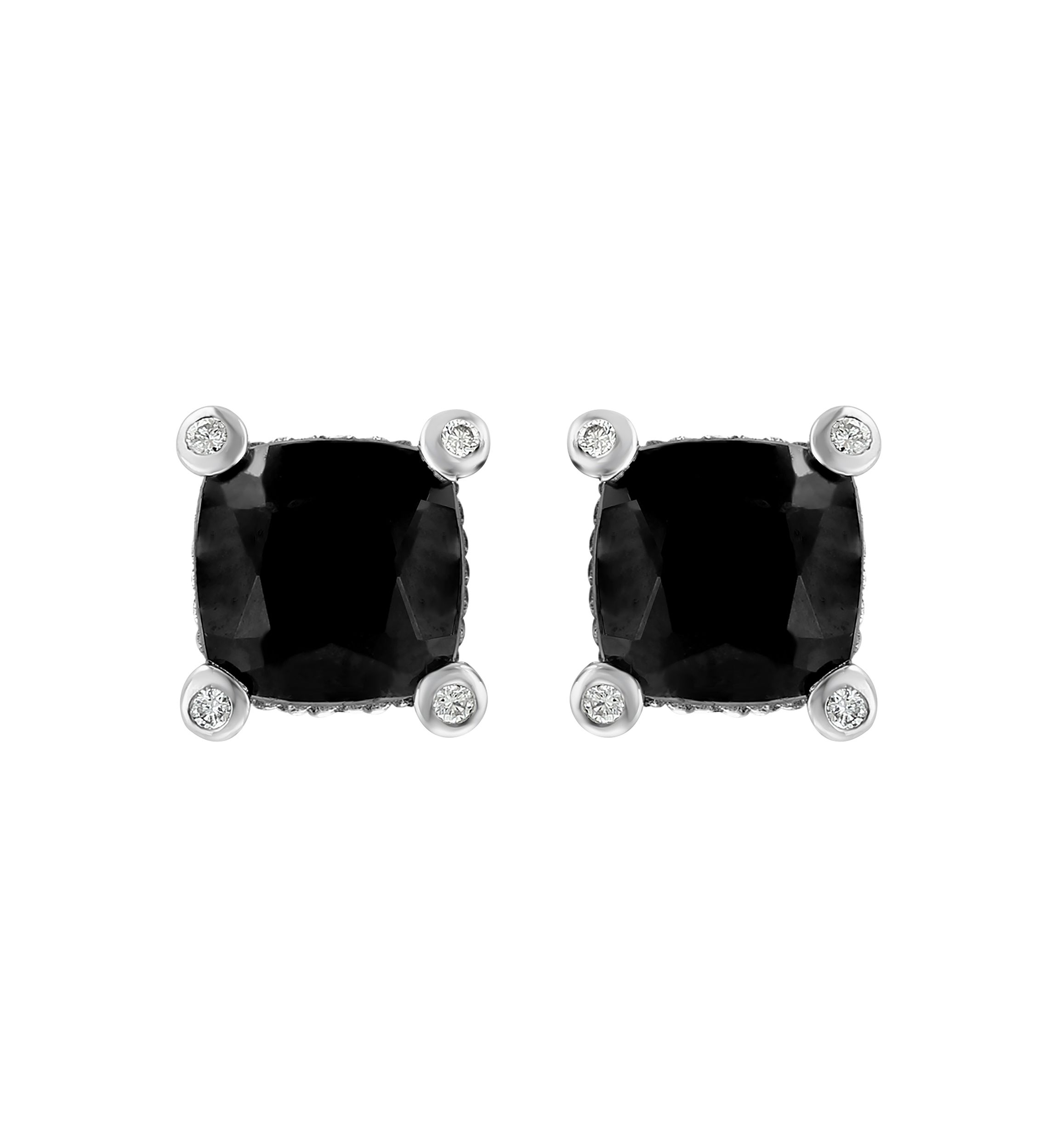 1/10 ct. t.w. Diamond and 2.78 ct. t.w. Onyx Cable Earrings in Sterling Silver