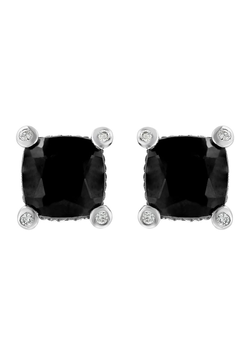 1/10 ct. t.w. Diamond and 2.78 ct. t.w. Onyx Cable Earrings in Sterling Silver