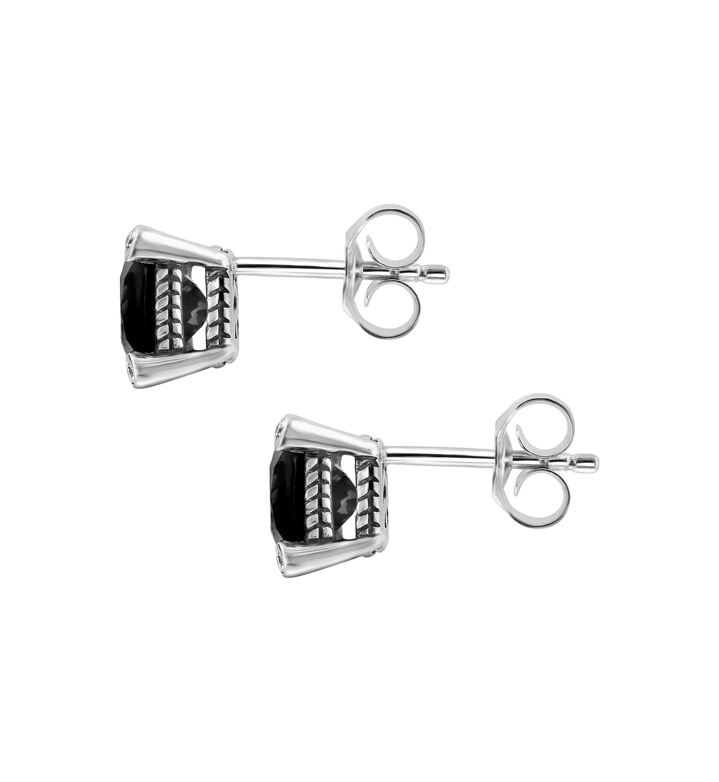 1/10 ct. t.w. Diamond and 2.78 ct. t.w. Onyx Cable Earrings in Sterling Silver