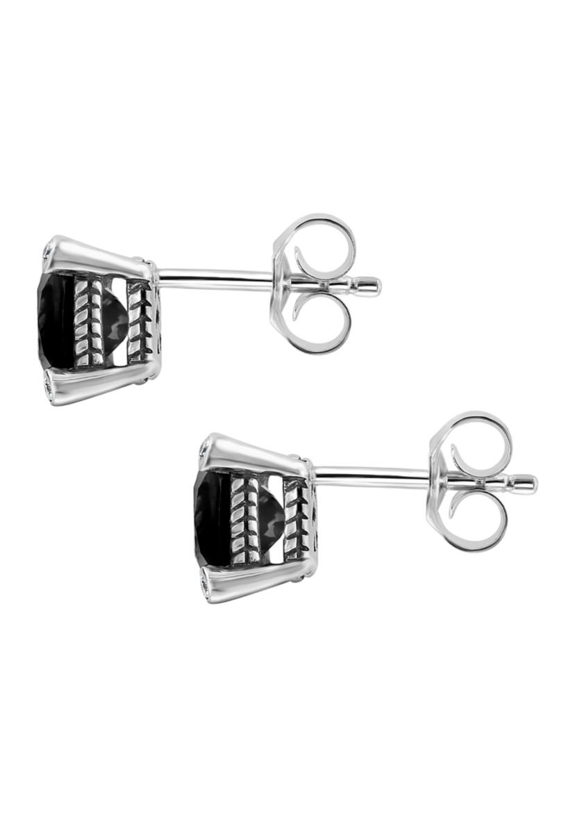 1/10 ct. t.w. Diamond and 2.78 ct. t.w. Onyx Cable Earrings in Sterling Silver