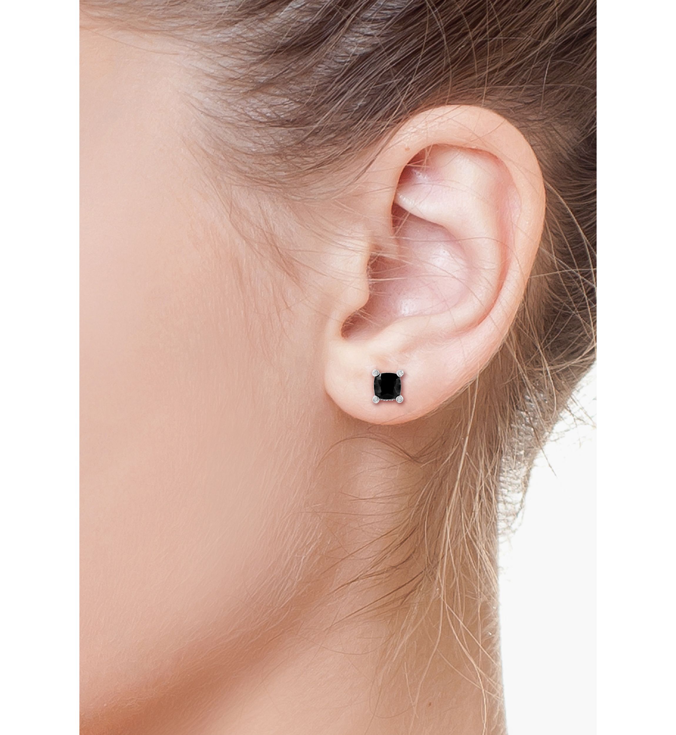 1/10 ct. t.w. Diamond and 2.78 ct. t.w. Onyx Cable Earrings in Sterling Silver