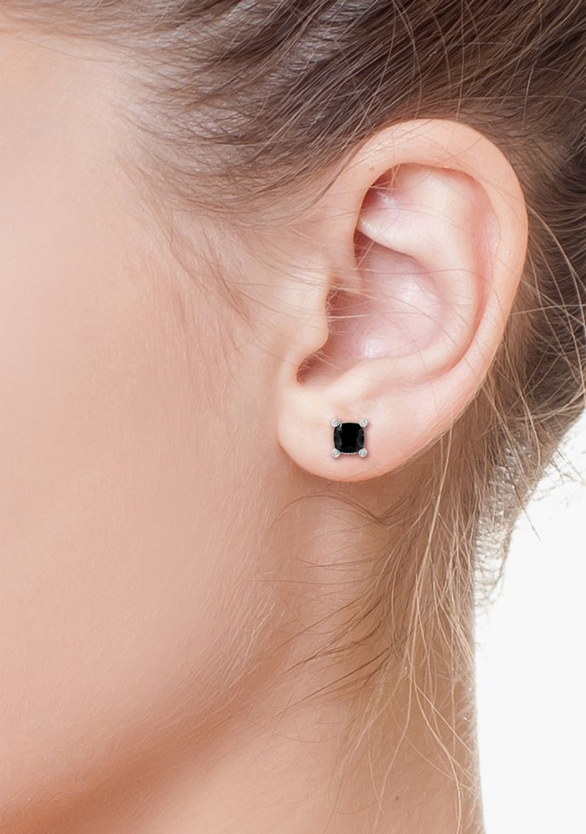 1/10 ct. t.w. Diamond and 2.78 ct. t.w. Onyx Cable Earrings in Sterling Silver
