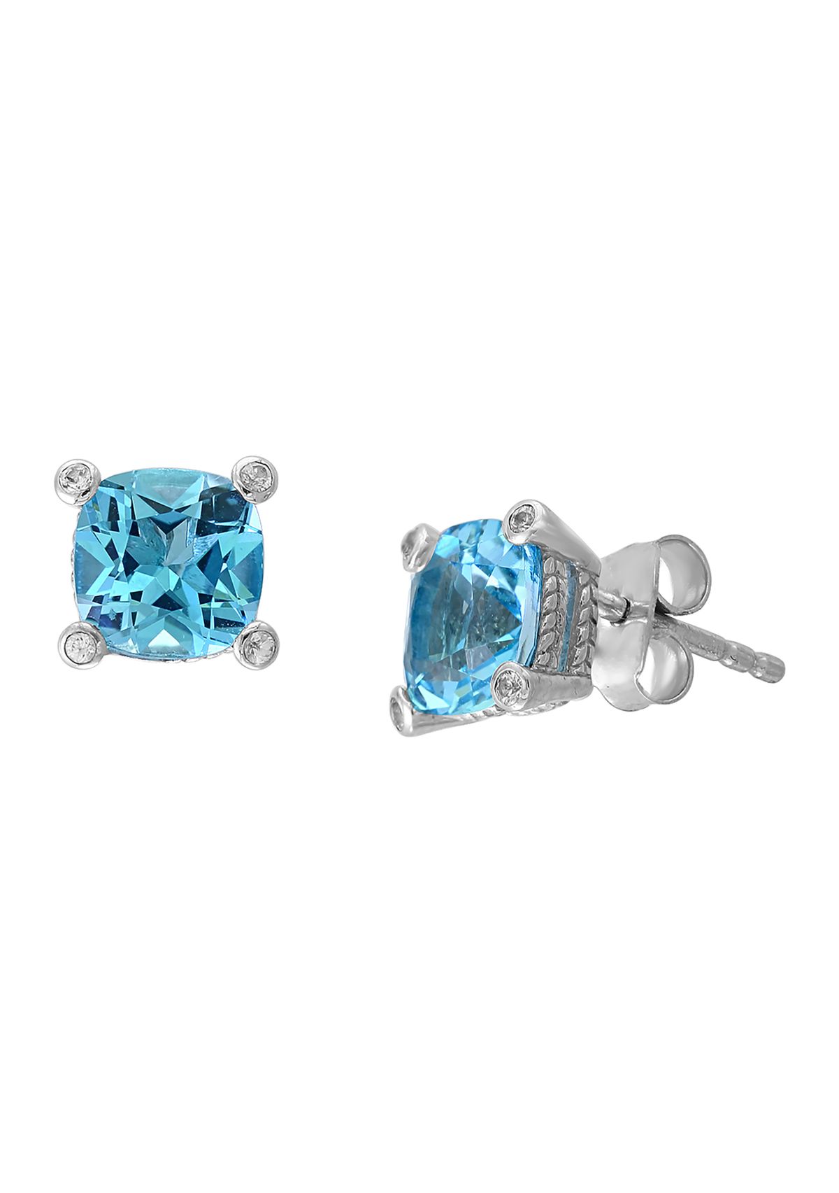 Sterling Silver Blue Topaz and White Sapphire Earrings