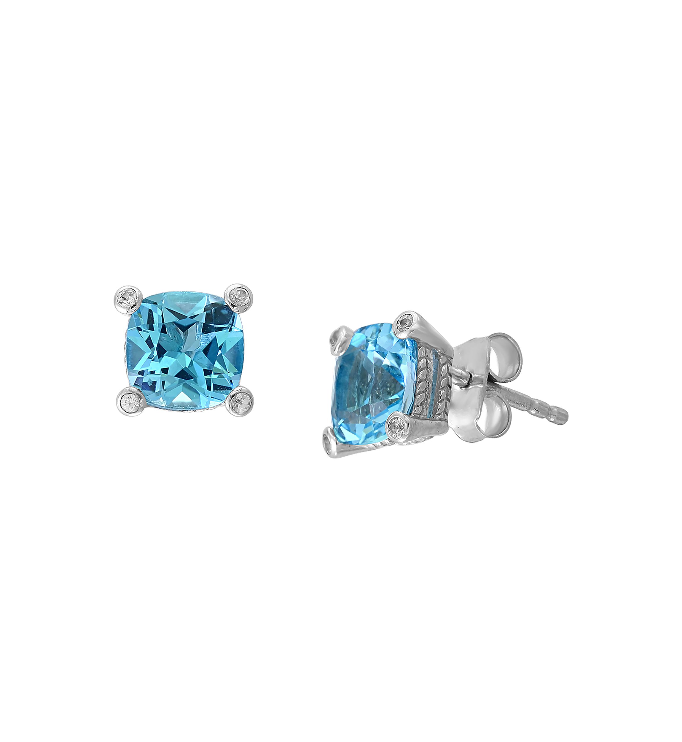Sterling Silver Blue Topaz and White Sapphire Earrings