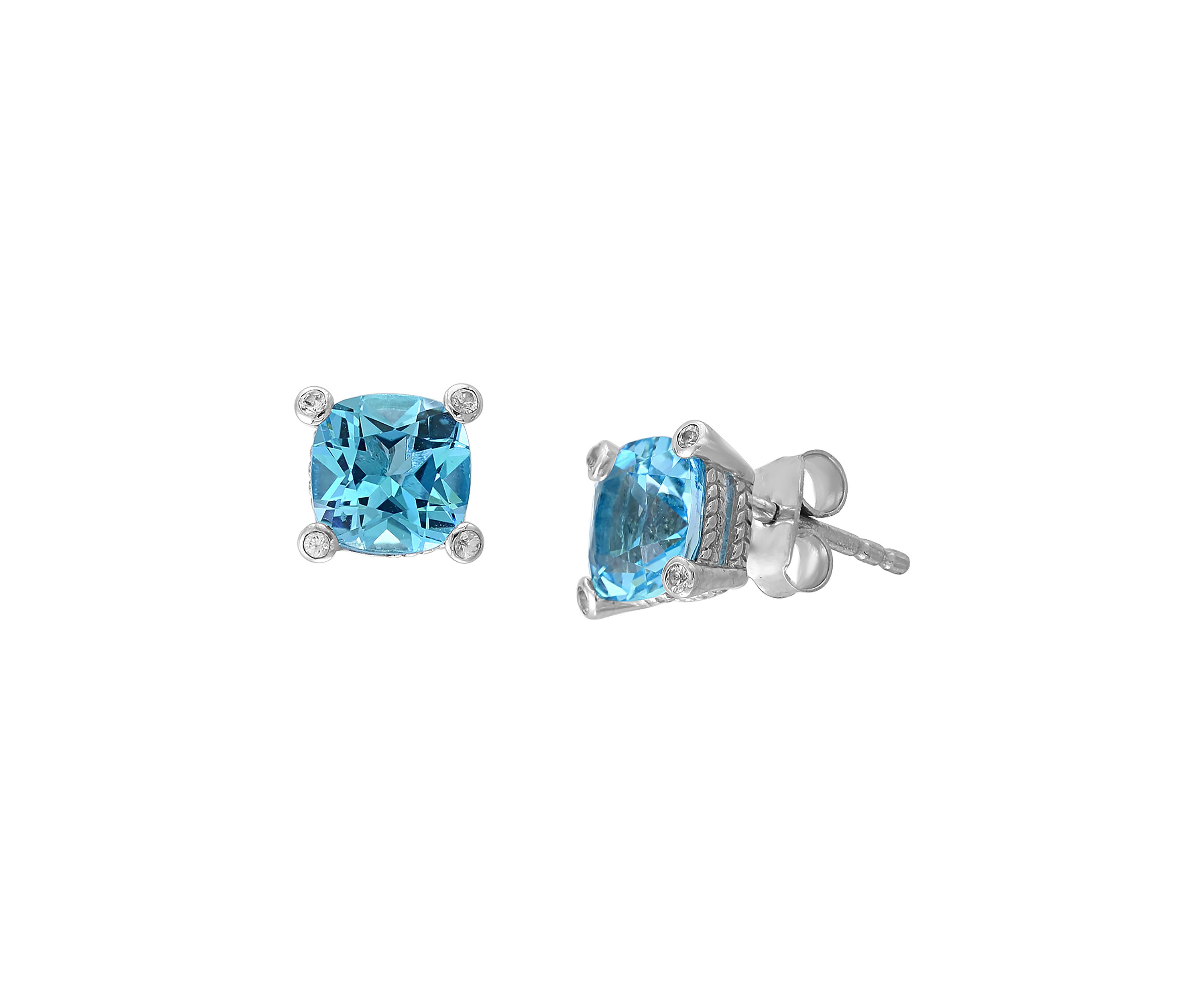 Sterling Silver Blue Topaz and White Sapphire Earrings