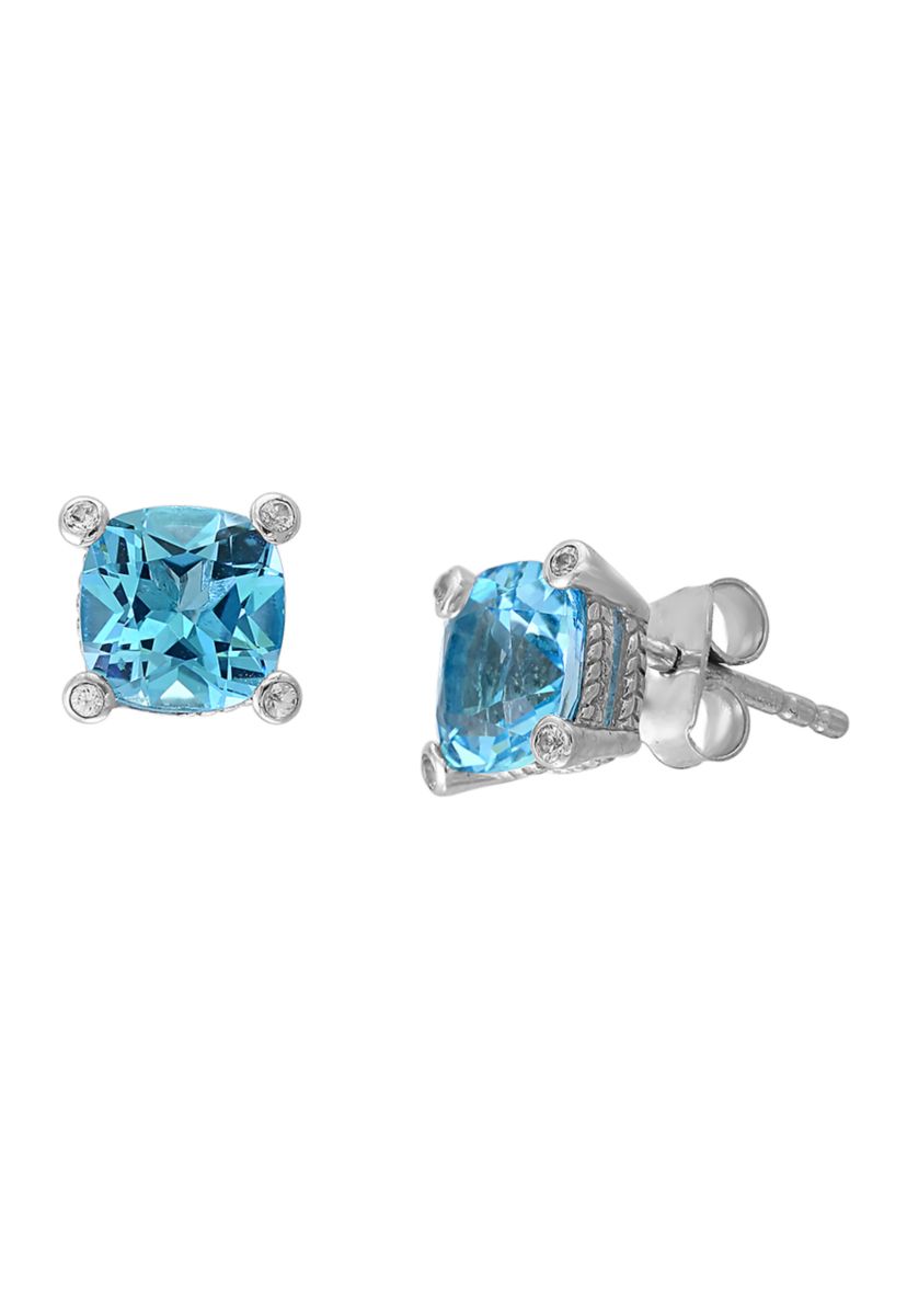 Sterling Silver Blue Topaz and White Sapphire Earrings