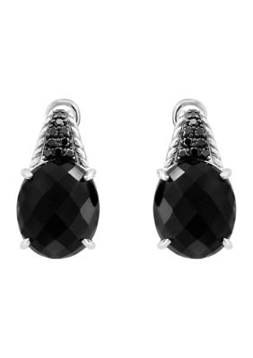Effy Sterling Silver Black Diamond And Onyx Earrings