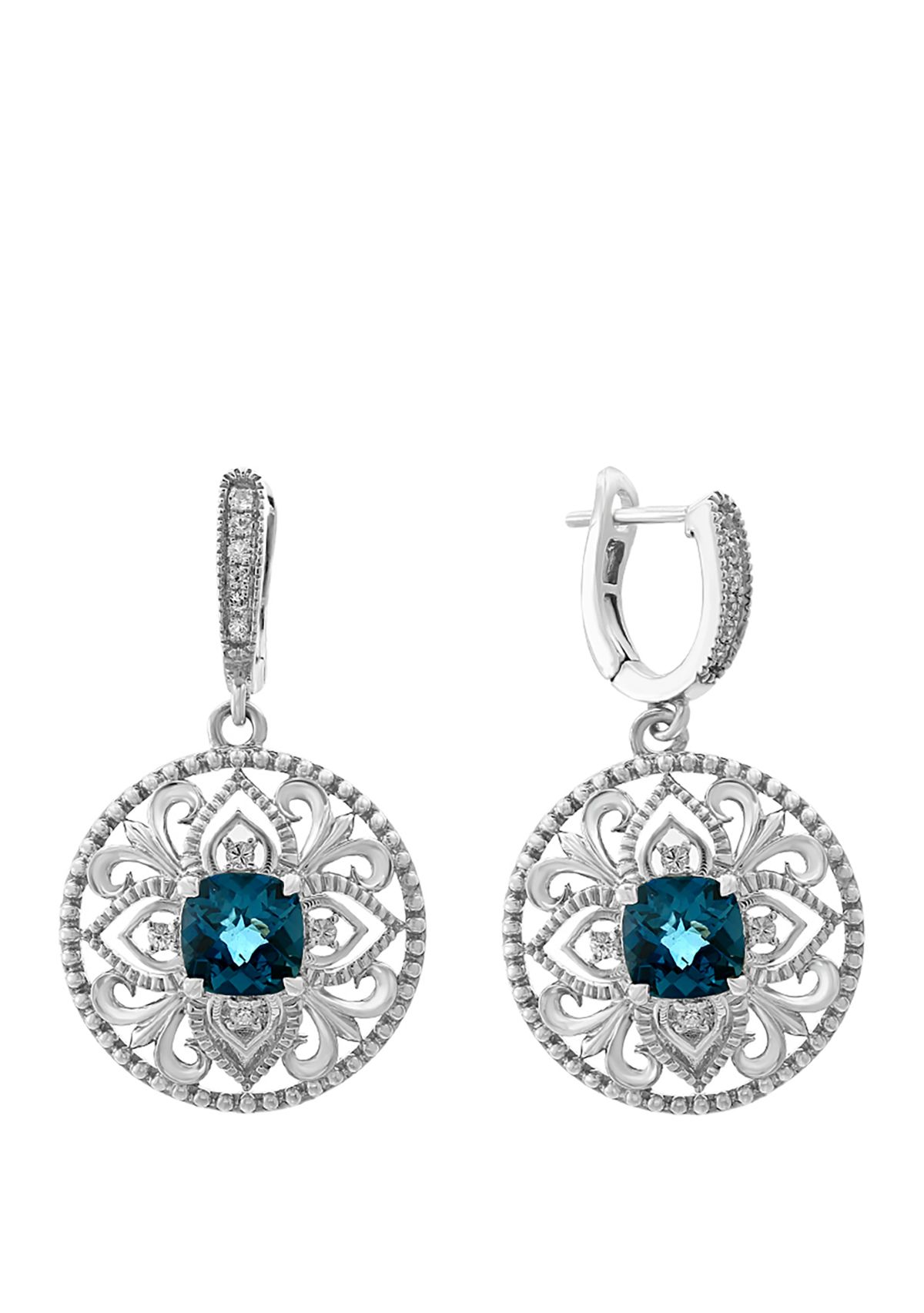 London Blue Topaz and White Sapphire Earrings in 925 Sterling Silver 
