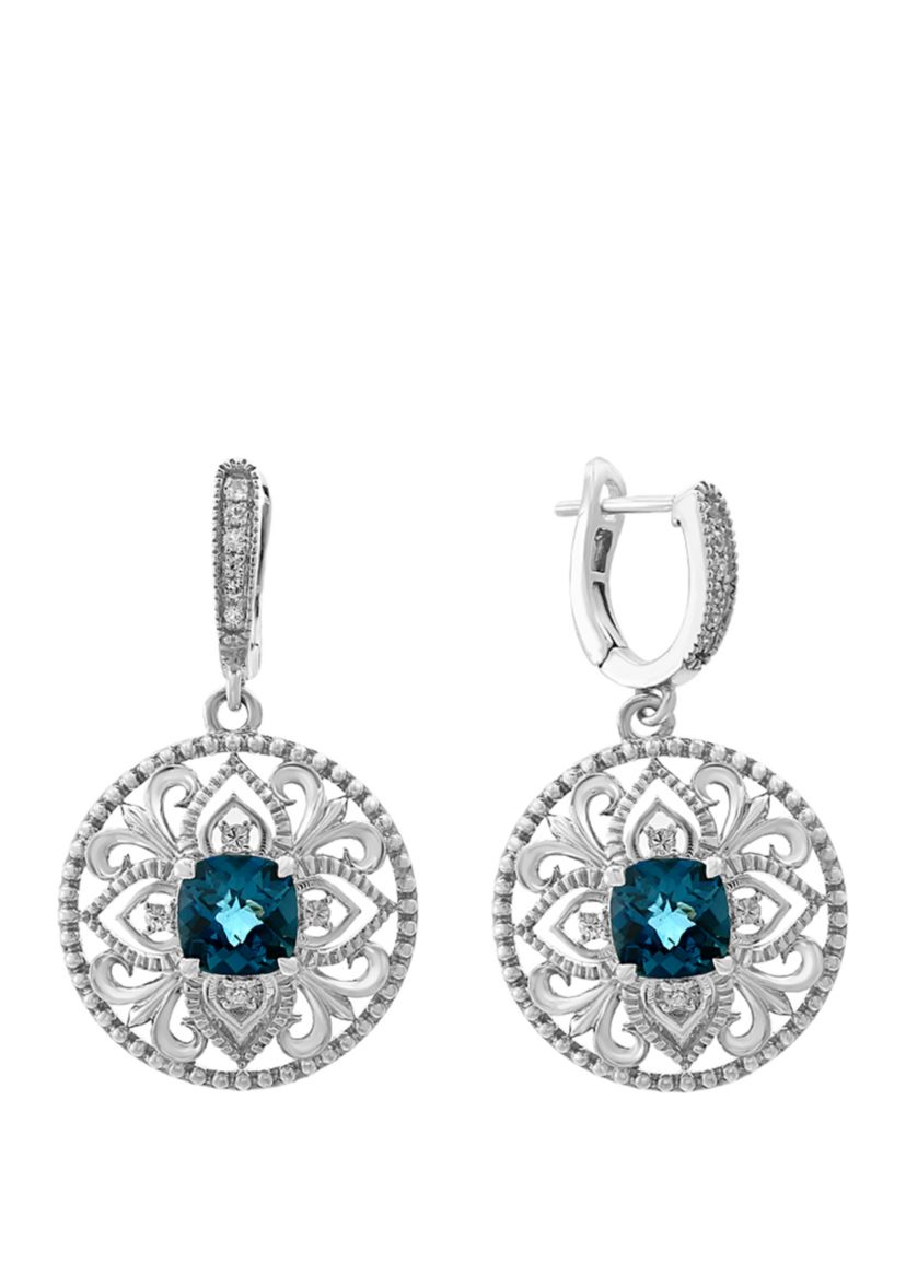 London Blue Topaz and White Sapphire Earrings in 925 Sterling Silver 