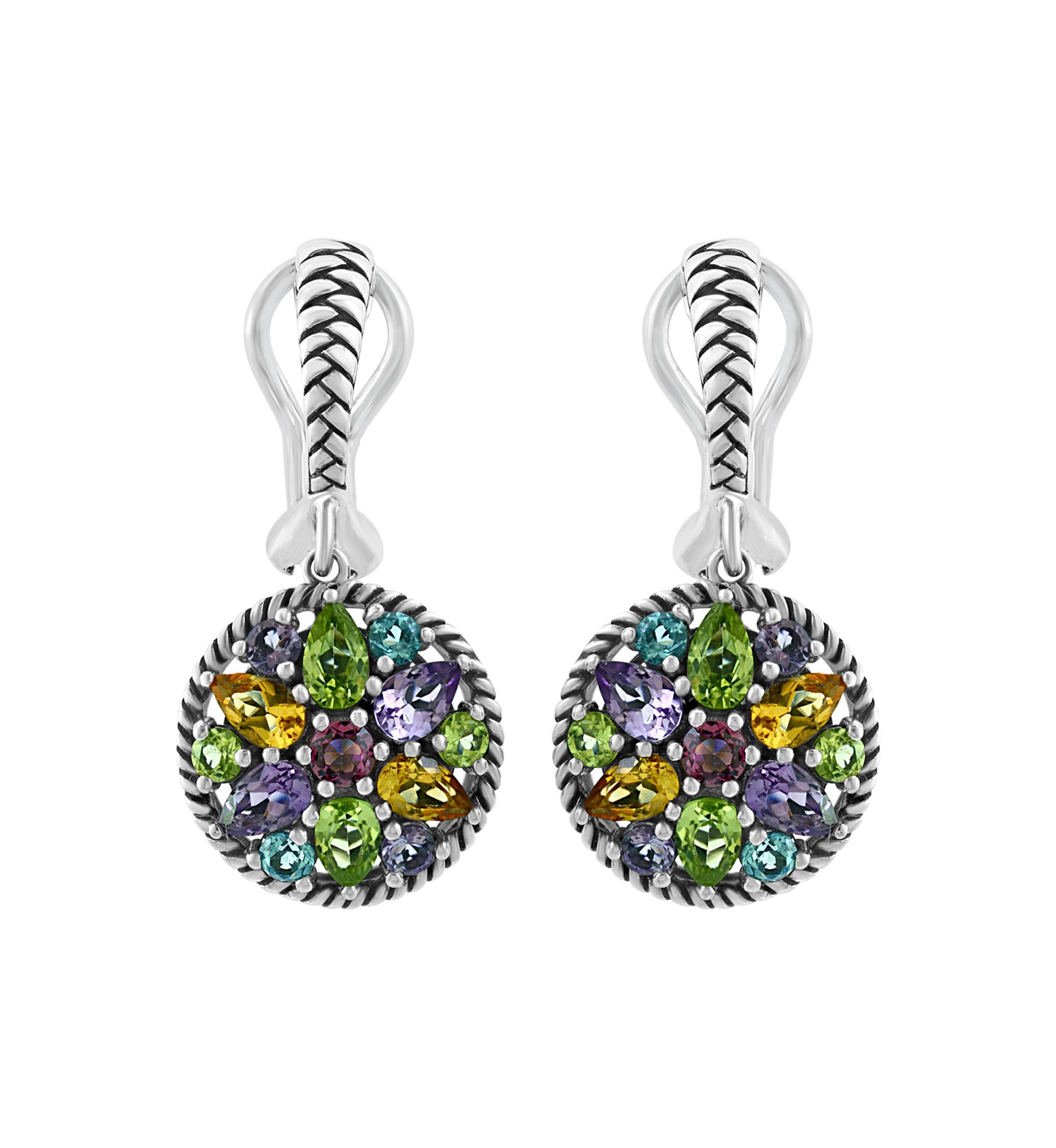 Sterling Silver Amethyst, Blue Topaz, Citrine, Rhodolite, Peridot Earrings