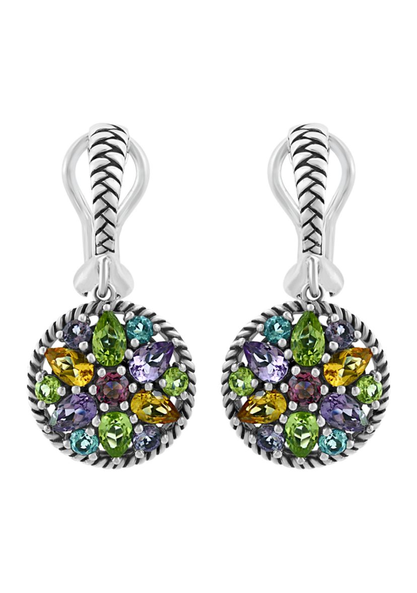 Sterling Silver Amethyst, Blue Topaz, Citrine, Rhodolite, Peridot Earrings
