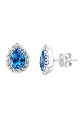 Effy Blue Topaz Pear Stud Earrings in Sterling Silver