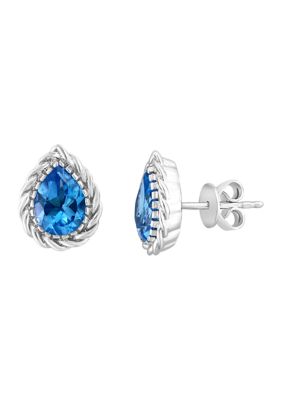 Effy Blue Topaz Pear Stud Earrings In Sterling Silver
