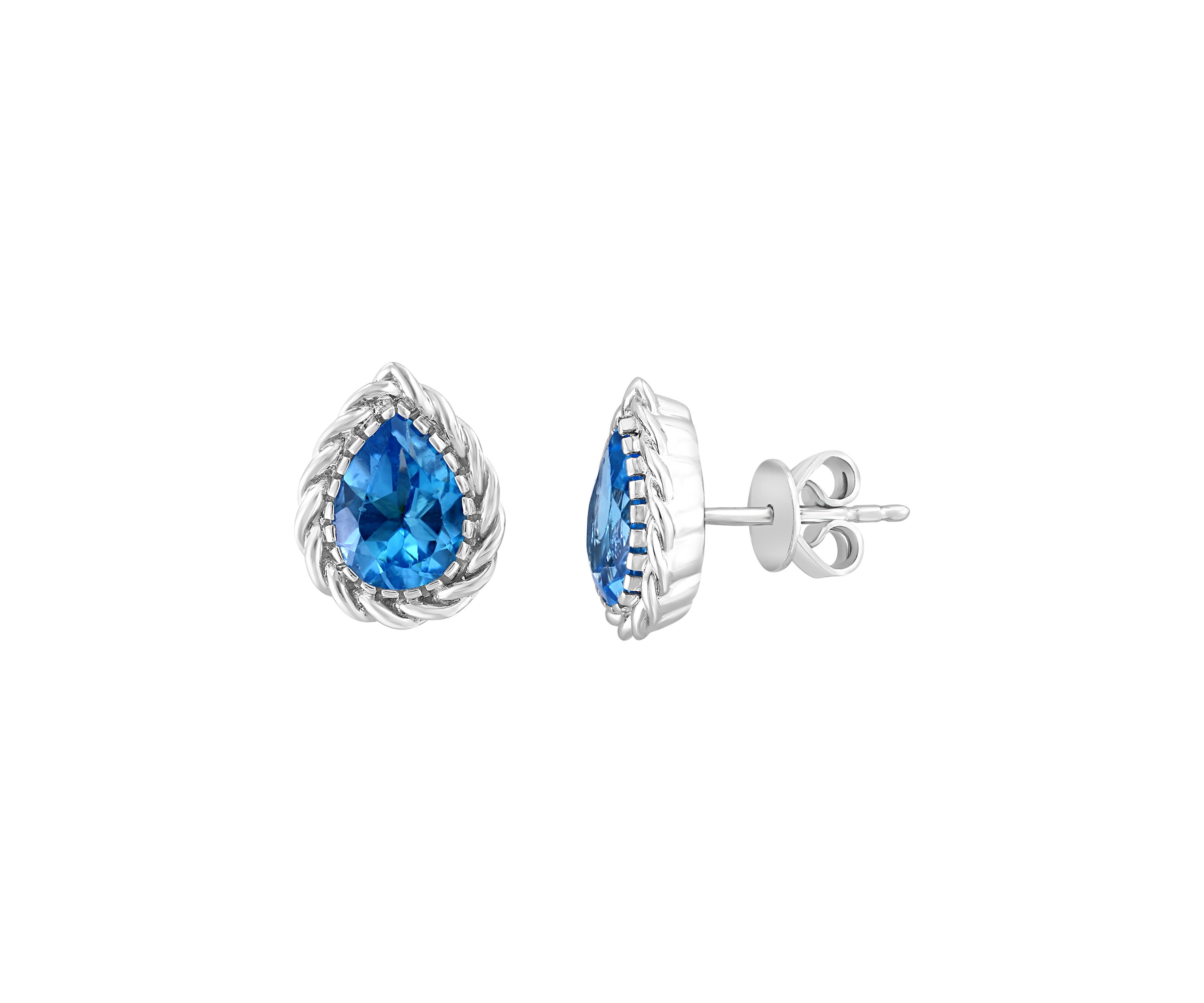  Blue Topaz Pear Stud Earrings in Sterling Silver