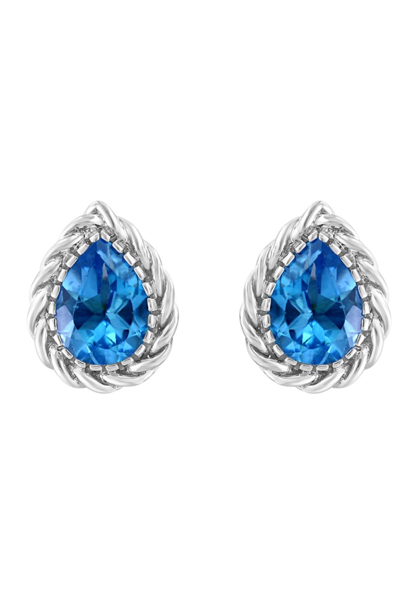  Blue Topaz Pear Stud Earrings in Sterling Silver