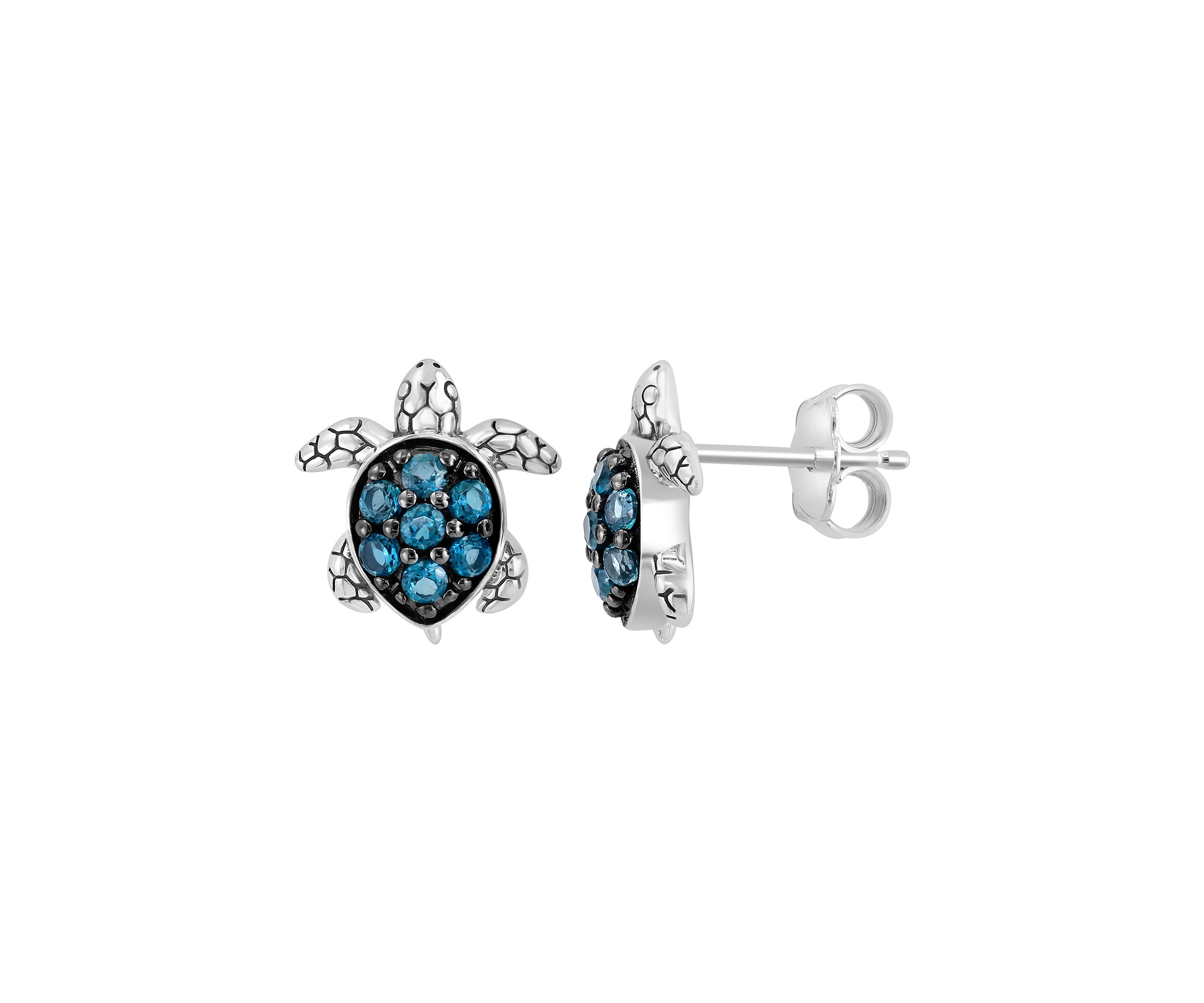 London Blue Topaz Turtle Earrings in Sterling Silver