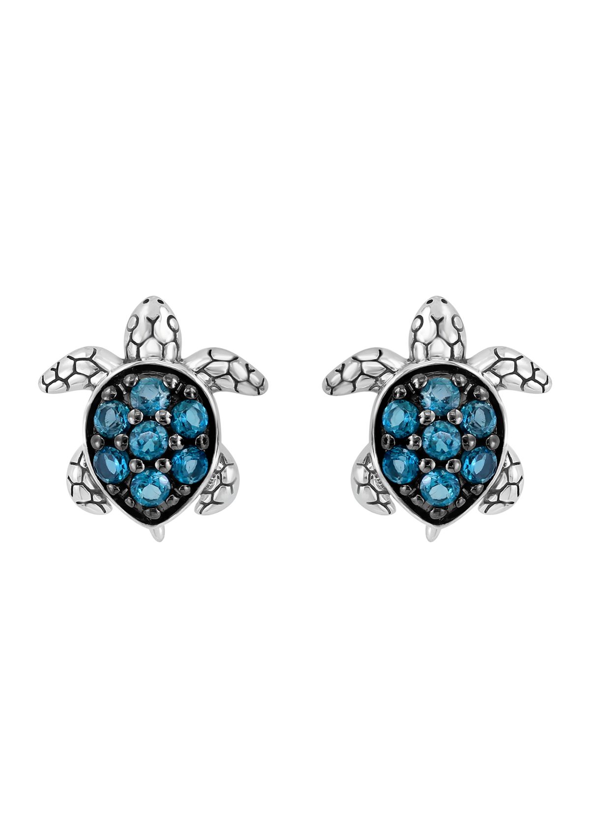 London Blue Topaz Turtle Earrings in Sterling Silver
