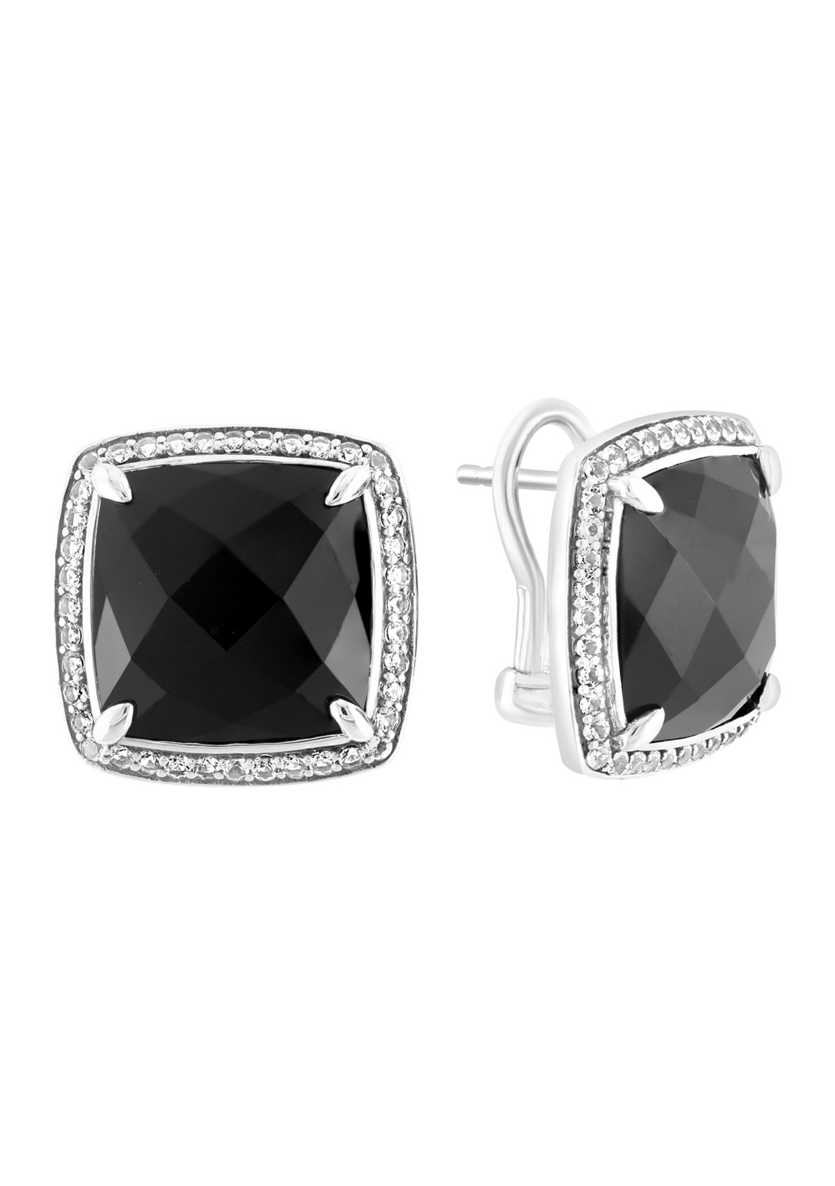 Sterling Silver White Topaz and Onyx Earrings
